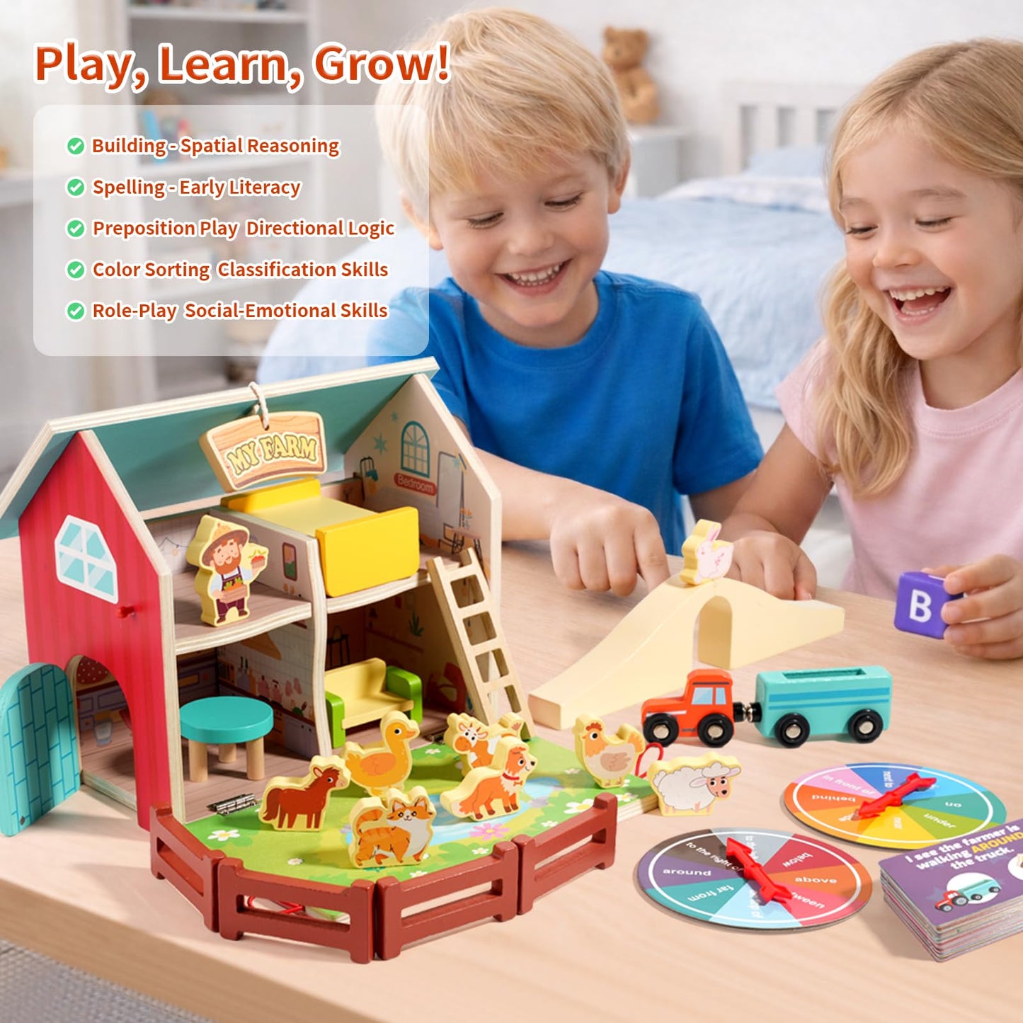 INIFEIDALA Montessori Wooden Farm Animals Toys – Preschool Educational Toy for Speech Therapy & Learning Development, for Toddler Boys & Girls Ages 3+