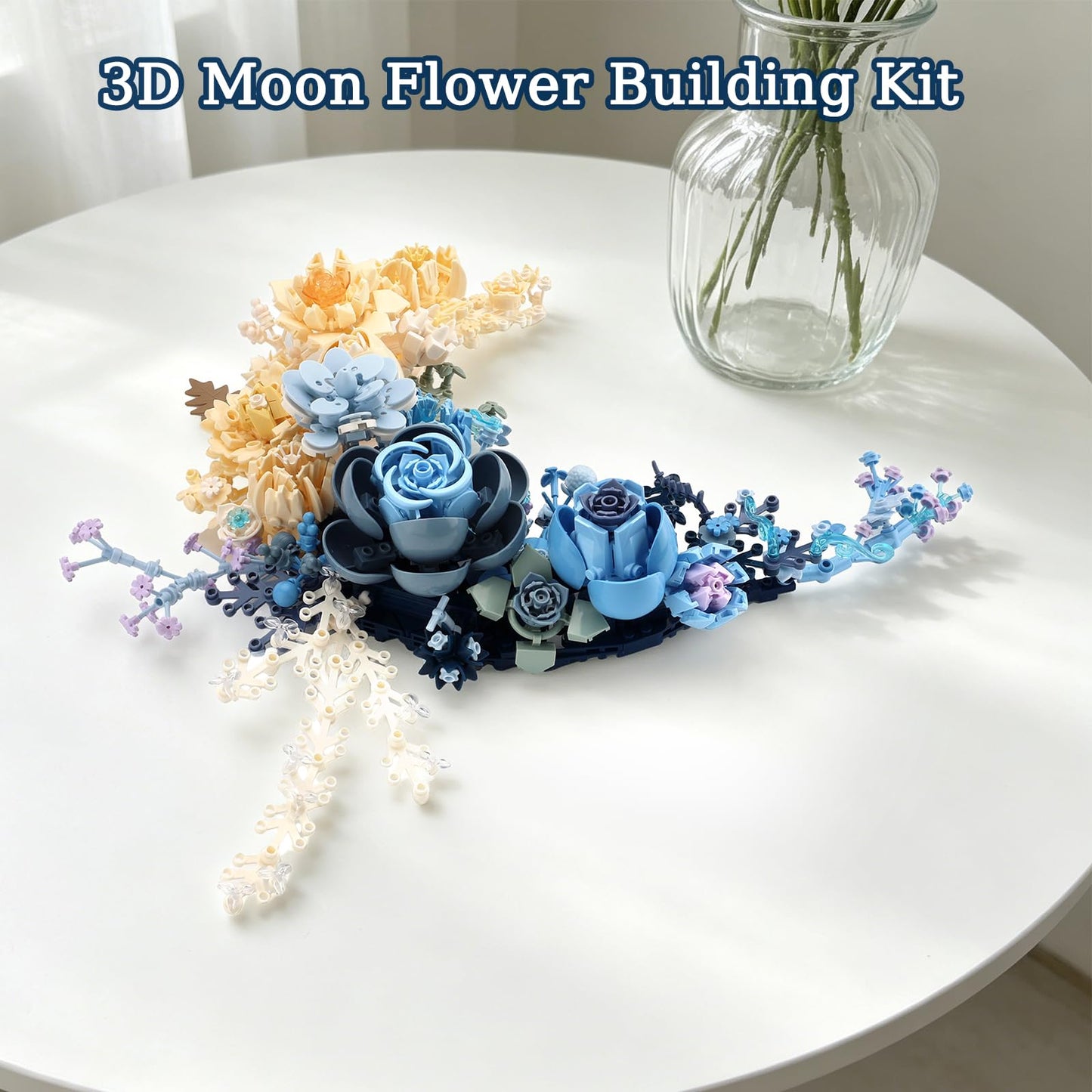 Blue Moon Flower Bouquet Building Set, Botanical Collection Artificial Flowers Building Blocks, Compatible with Lego Flowers for Adults - Gift for Christmas & Valentines, Décor Wall Art Decoration