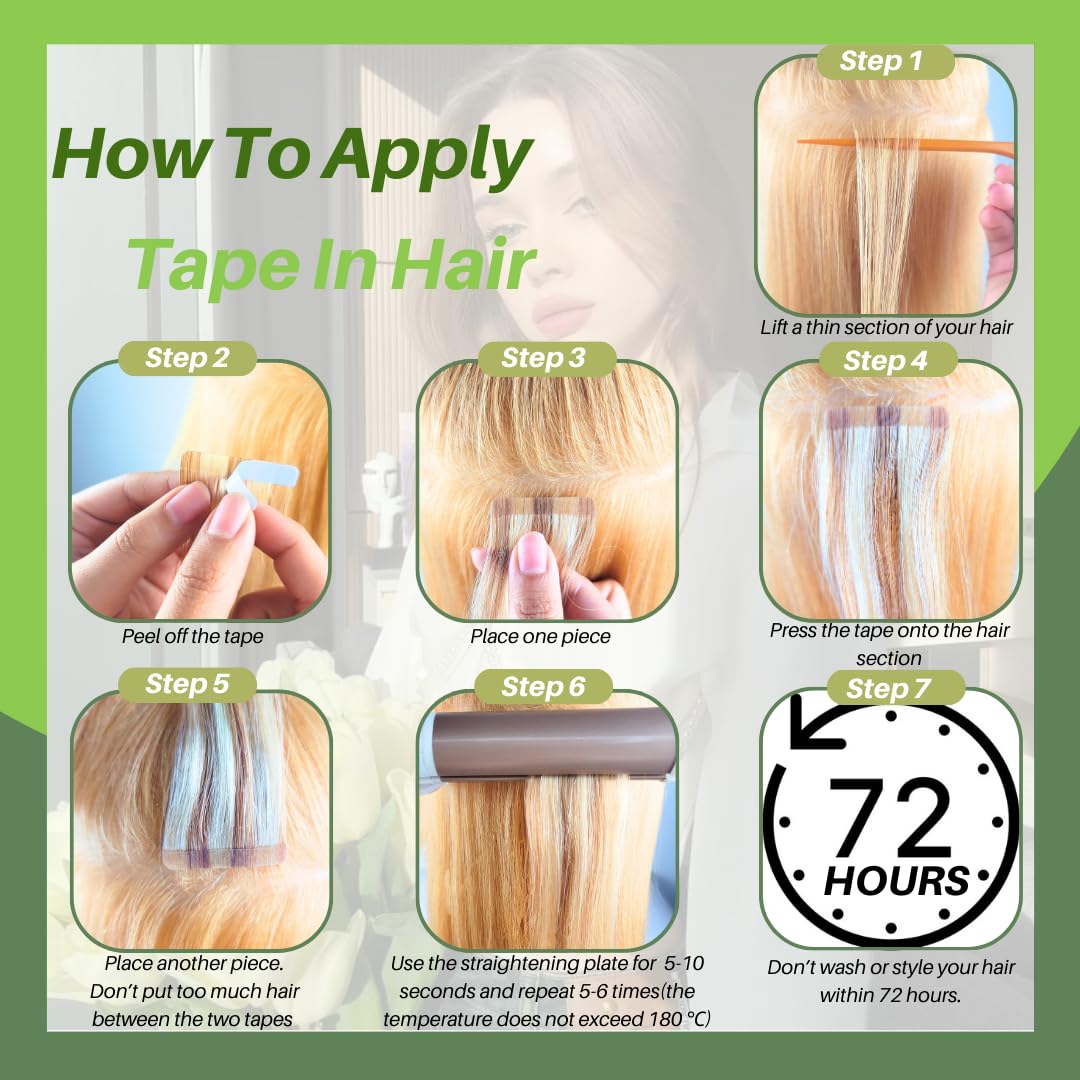 Blonde Tape in Hair Extensions Human Hair 24 Inch Long Invisible Remy Tape in Hair Extensions for Women