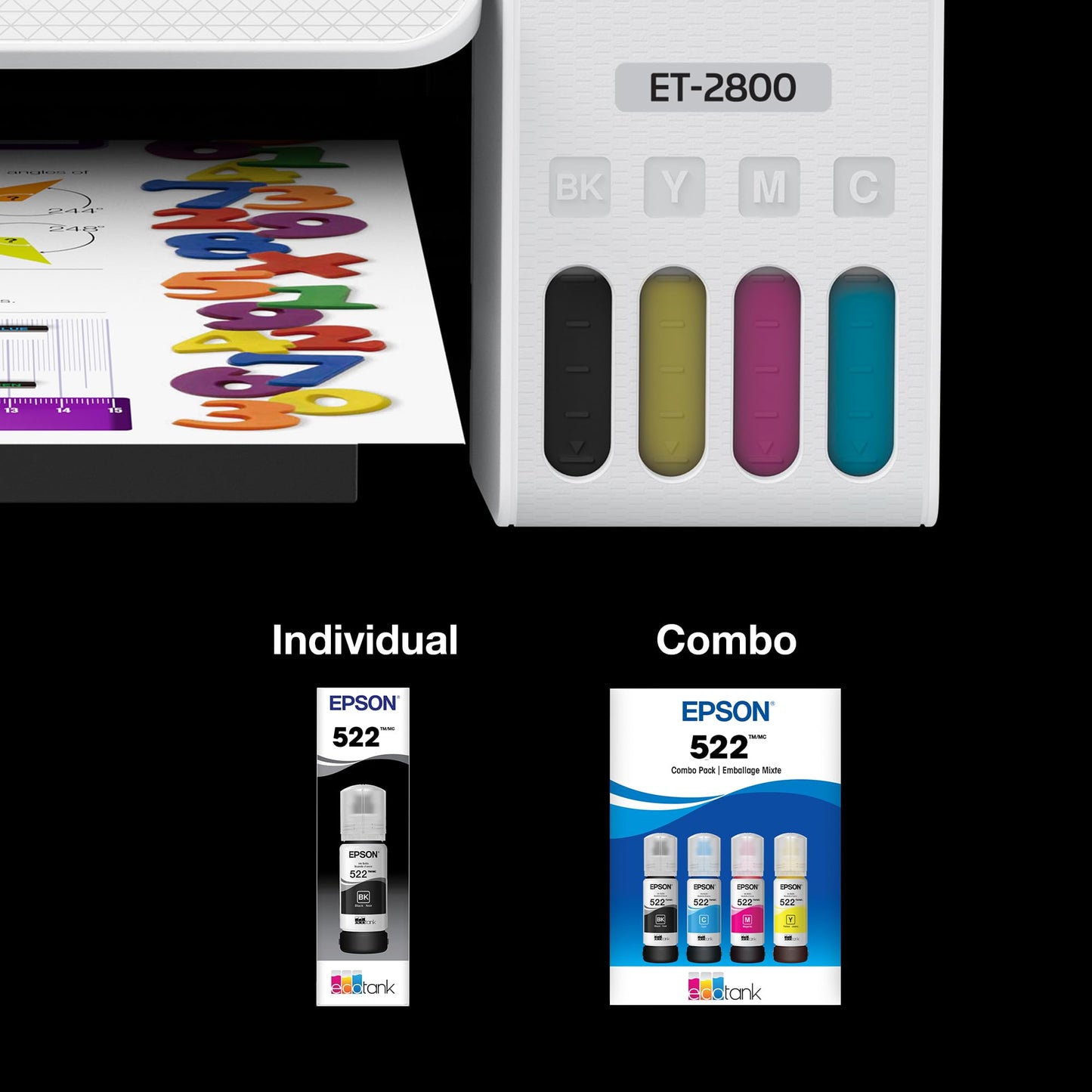 EPSON 522 EcoTank Ink Ultra-high Capacity Bottle Color Combo Pack (T522520-S) Works with ET-2720, 2800, 2803, 2840, 4700, 4800, 4810