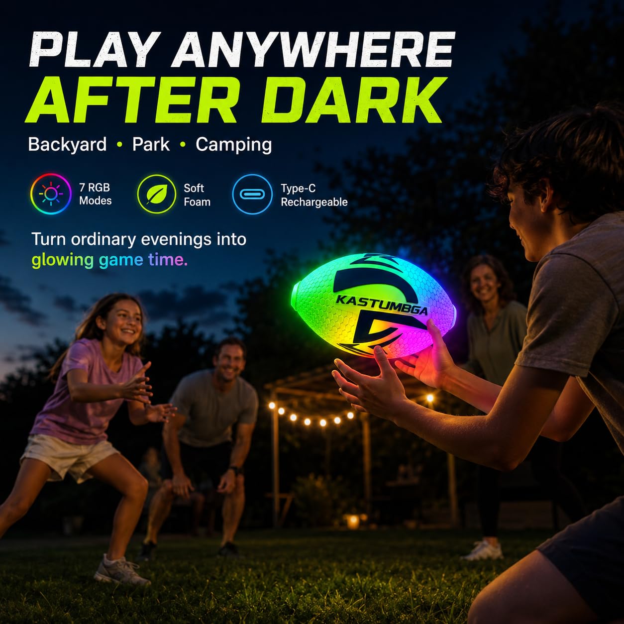 Rechargeable Light Up Football for Kids, Glow in The Dark Football with 7 RGB LED Modes, 8.3-Inch Soft Foam Youth Size for Backyard Night Play, Sports Gifts for Boys 8-12 and 10 Year Old Boys