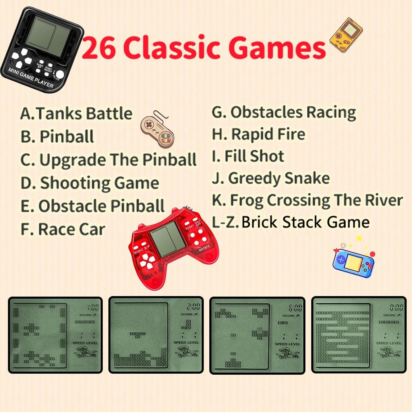SSRMX 24Pcs Video Game Party Favors Video Game Keychain Gamer Party Favors Video Game Party Supplies Arcade Mini Gaming Keychain for Boys and Girls