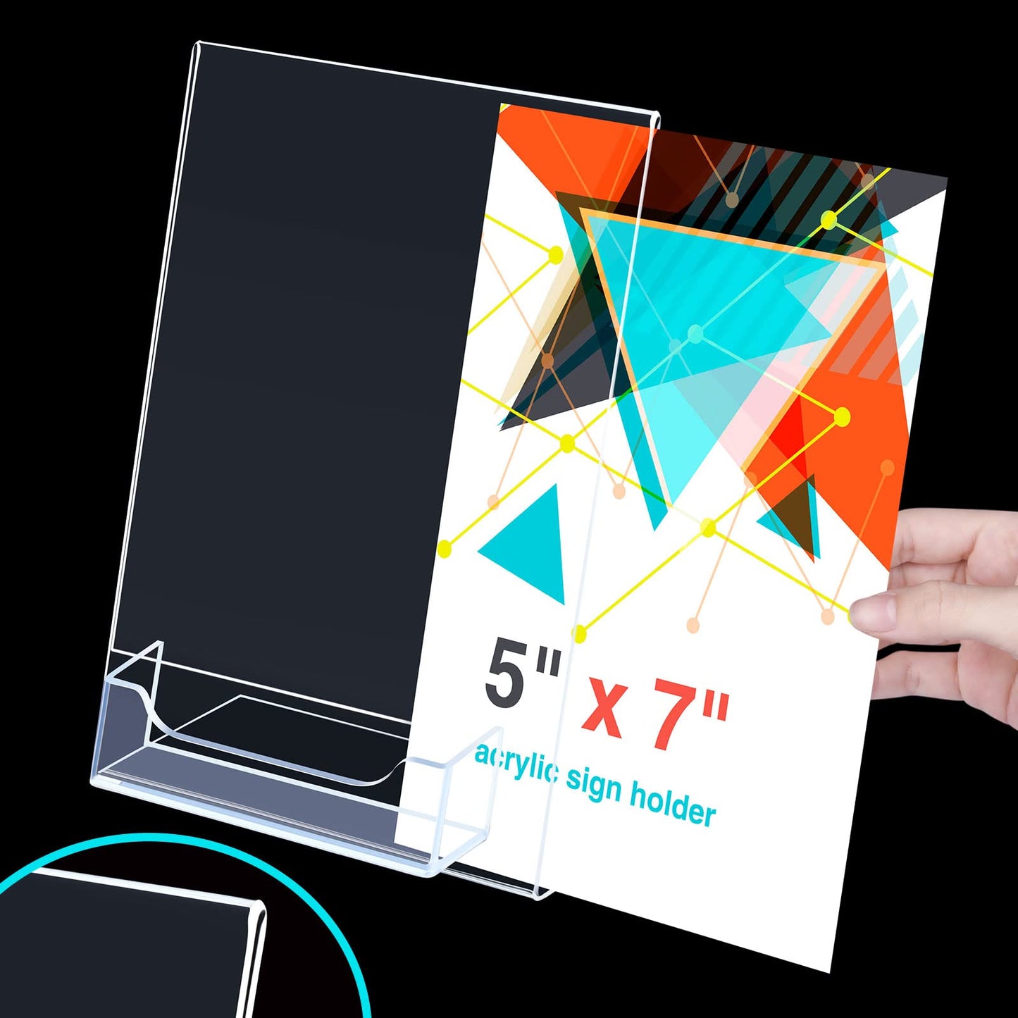 Crtiin 6 Pcs Acrylic Slanted Sign Holder with Business Card Holders Clear Display Stand Flyer Stand with Gift Card Holder for Office Table Advertisement Brochure (5 x 7 Inch,Side Insert)