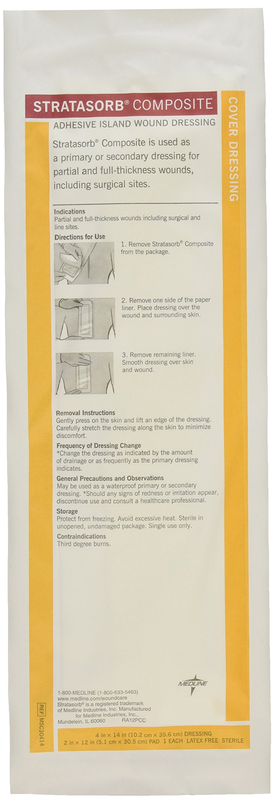 Medline Stratasorb Composite Composite Adhesive Island Wound Dressings, 4" x 14" (Pack of 10)