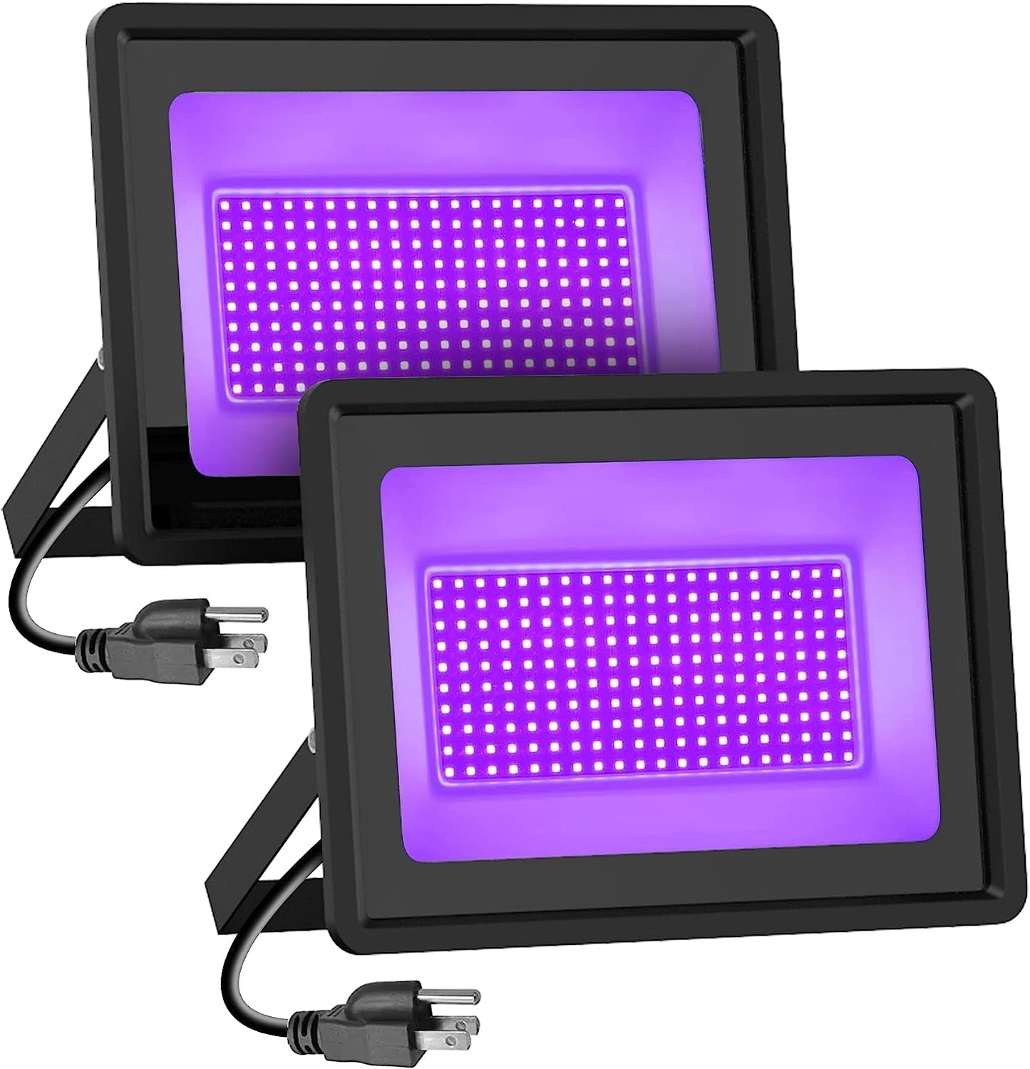 HWaySoul 2 Pack 300W Black Lights, LED Blacklight Flood Light with Plug, IP66 Waterproof Black Flood Light Neon Glow for Party, Halloween, Fluorescent Poster, Body Paint