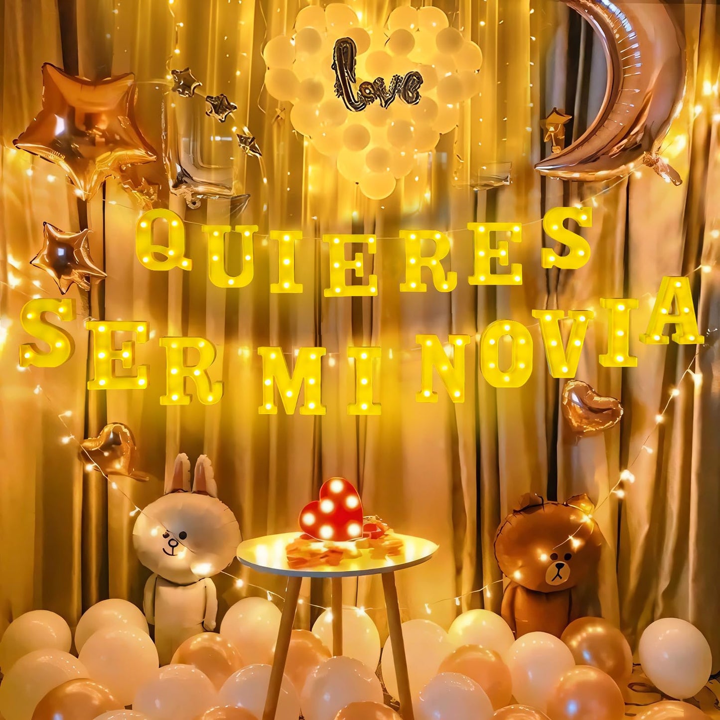 Quieres Ser Mi Novia Light Up Letters Proposing Decorations Set Includes 14 LED Light Letters and 1000 Rose Petals Valentine's Day Ornaments