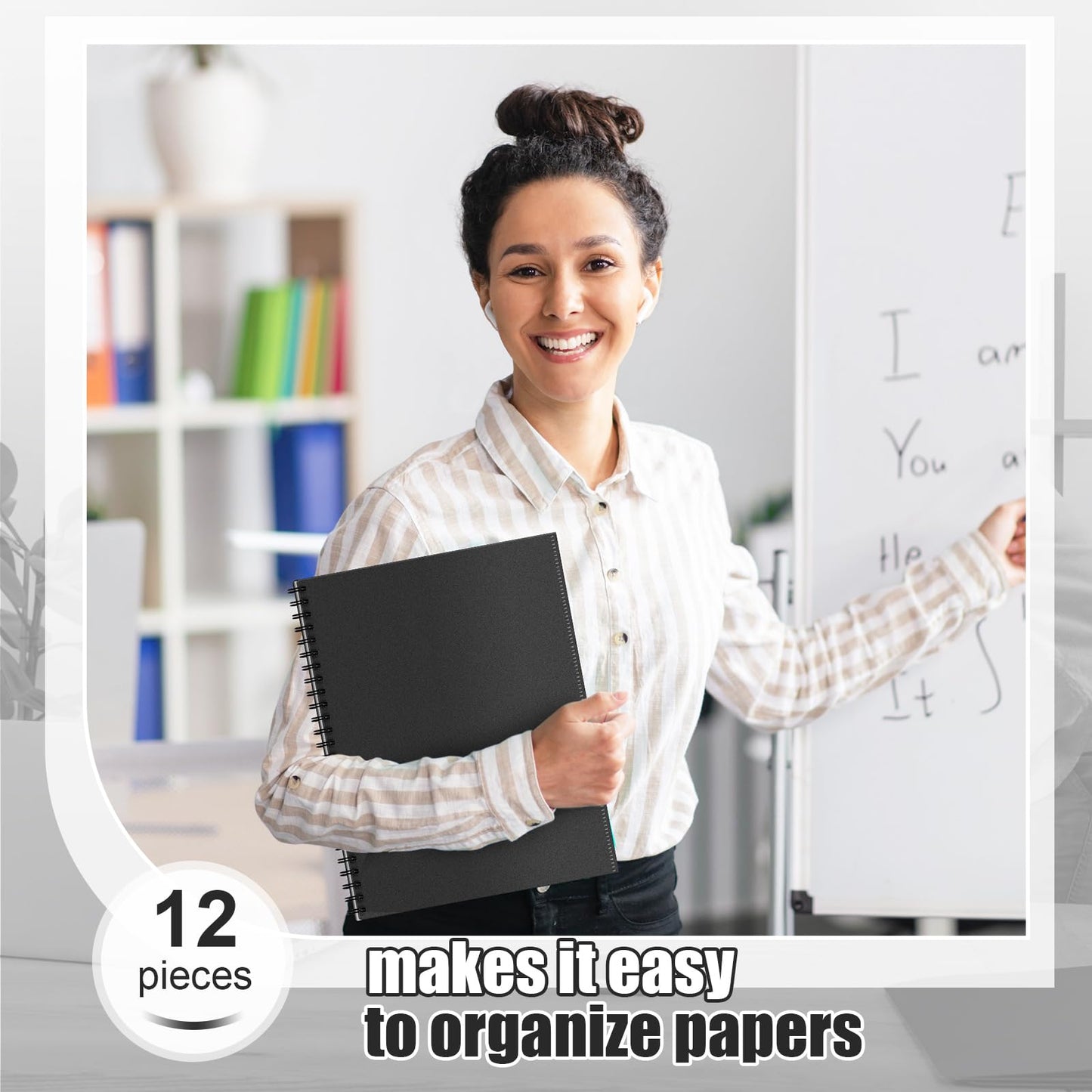 12 Pcs 10 Pocket Folder Bulk Plastic Spiral Project Organizer for Documents Papers Homework Portfolio Folder Binder with Plastic Sleeves School Office Supplies (Black)