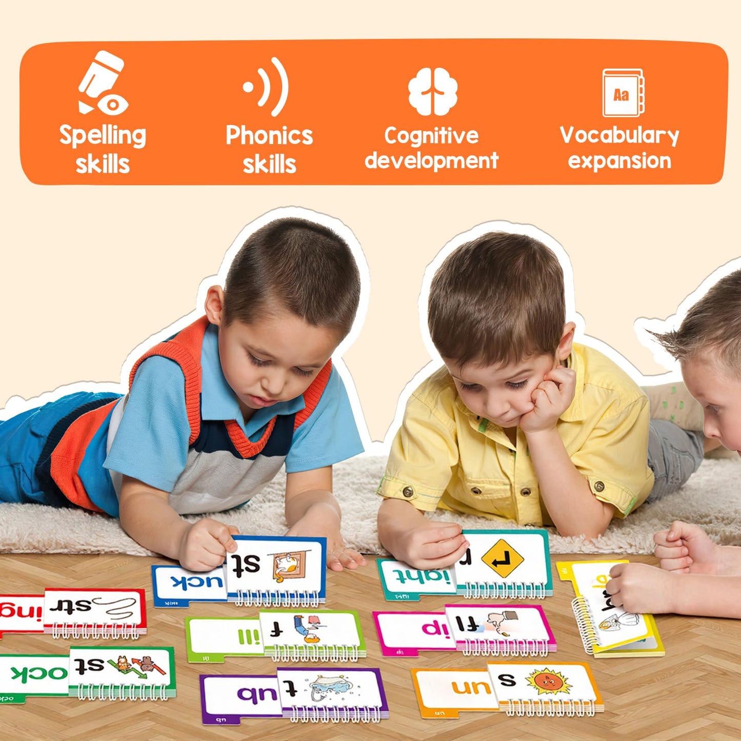 Edulok Word Families, Letter Sounds Flash Cards, ABC Vocabulary Flashcards, Kindergarten Sight Word Flash Cards, Learn to Read Phonics Cards, Read and Rhyme Flip Activity Book, Reading Games