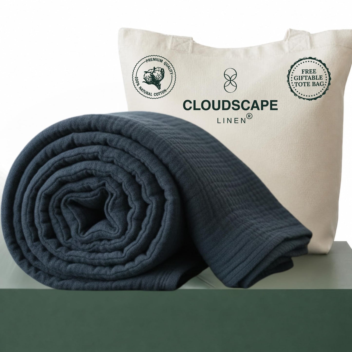 CLOUDSCAPE 4 Layer Muslin Blanket for Adults, 100% Cotton Blanket King Size, 92" x108'' Fits Up to Cal King, Ultra Soft Lightweight Bedding, Breathable Gauze Cotton Summer Blankets - Ensign Blue