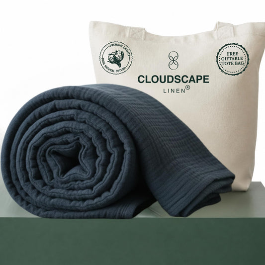 CLOUDSCAPE 4 Layer Muslin Blanket for Adults, 100% Cotton Blanket King Size, 92" x108'' Fits Up to Cal King, Ultra Soft Lightweight Bedding, Breathable Gauze Cotton Summer Blankets - Ensign Blue