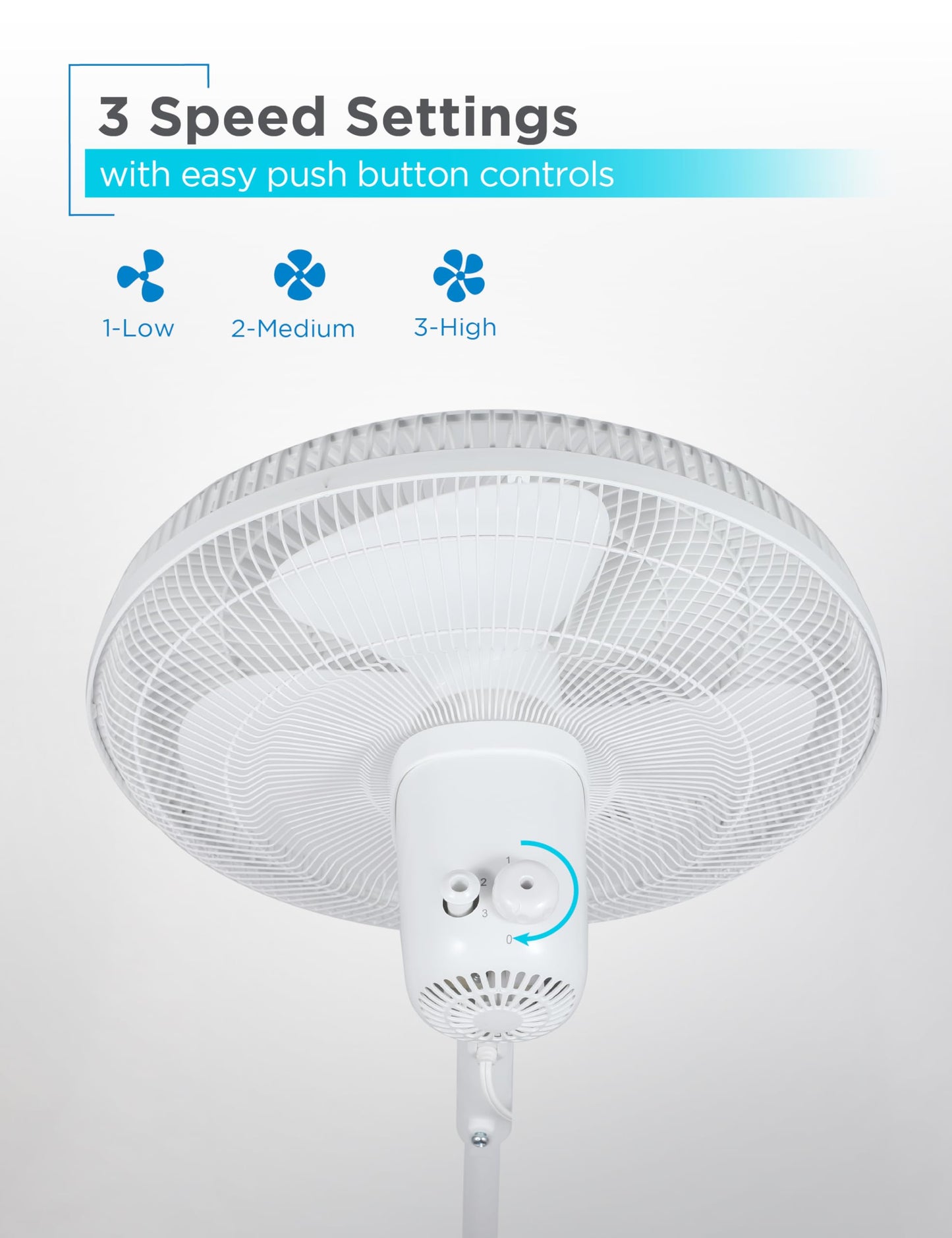 BLACK+DECKER 16-Inch Pedestal Fan, BFP16MXW, Oscillating Fan for Home and Office, Standing Fan with 3 Speed Settings, Height Adjustable with Adjustable Head Tilt, White