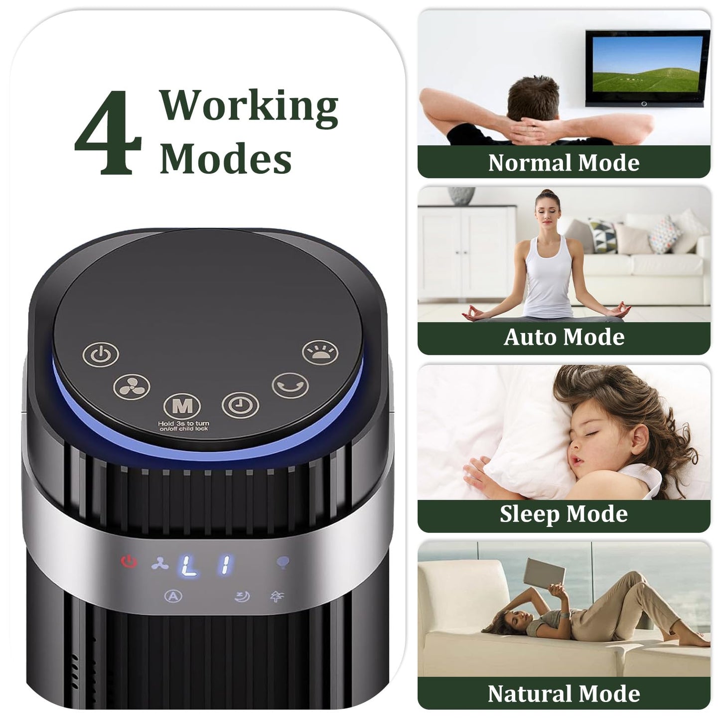 Tower Fan for Bedroom, 28dB Quiet Bladeless Oscillating Standing Fan with Remote, 5 Speeds & 4 Modes, 12H Timer, LED Display, 22.3ft/s High Velocity Cooling Floor Fan for Home, Office (Black)
