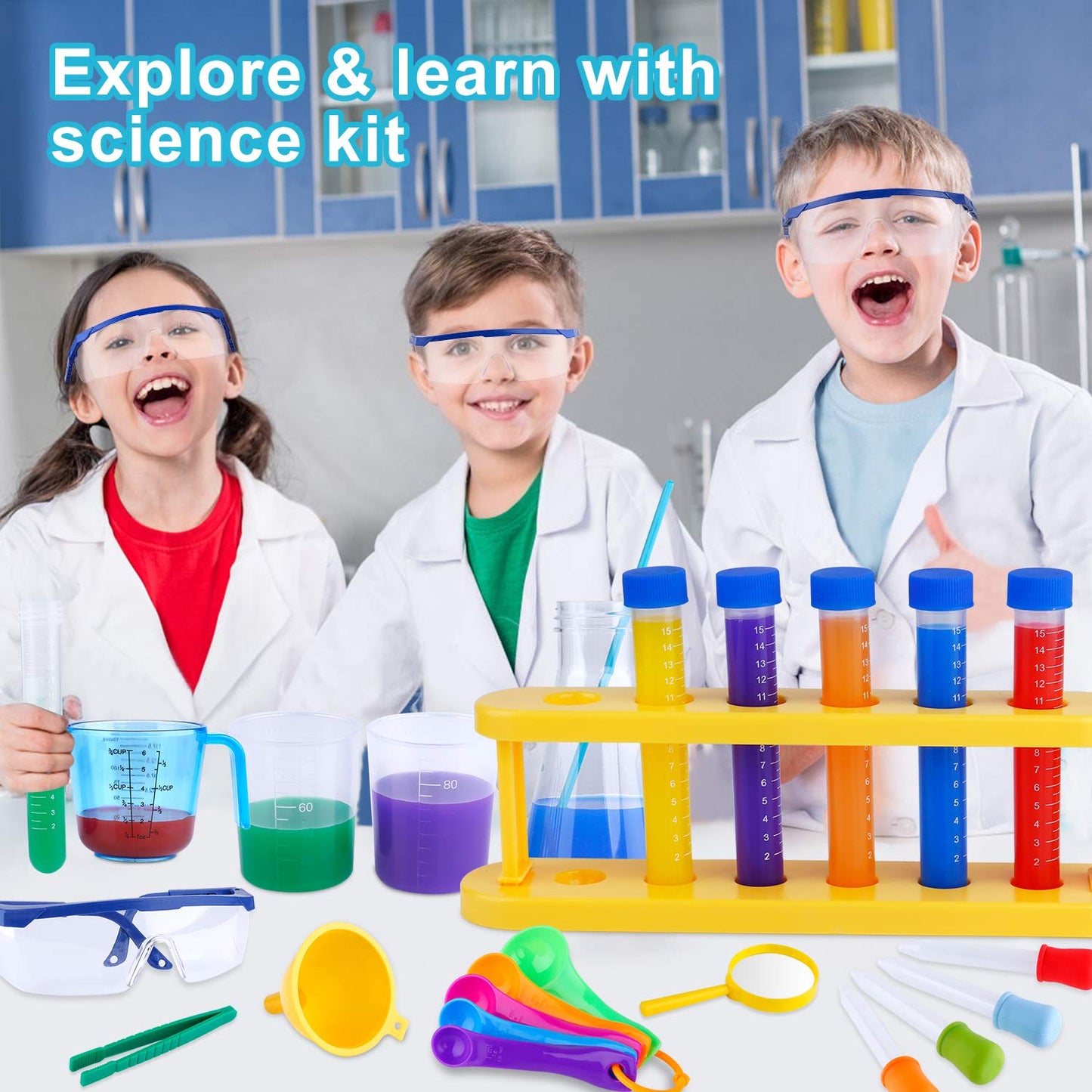 INNOCHEER Kids Science Experiment Kit with Lab Coat Scientist Costume Dress Up and Role Play Toys Gift for Boys Girls Kids Christmas Birthday Party