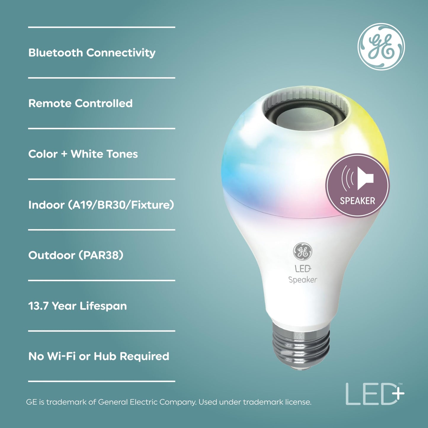 GE LED+ Color Changing Speaker LED Light Bulb with Remote, Daylight and Multicolor, A21 Standard Bulb (1 Pack)