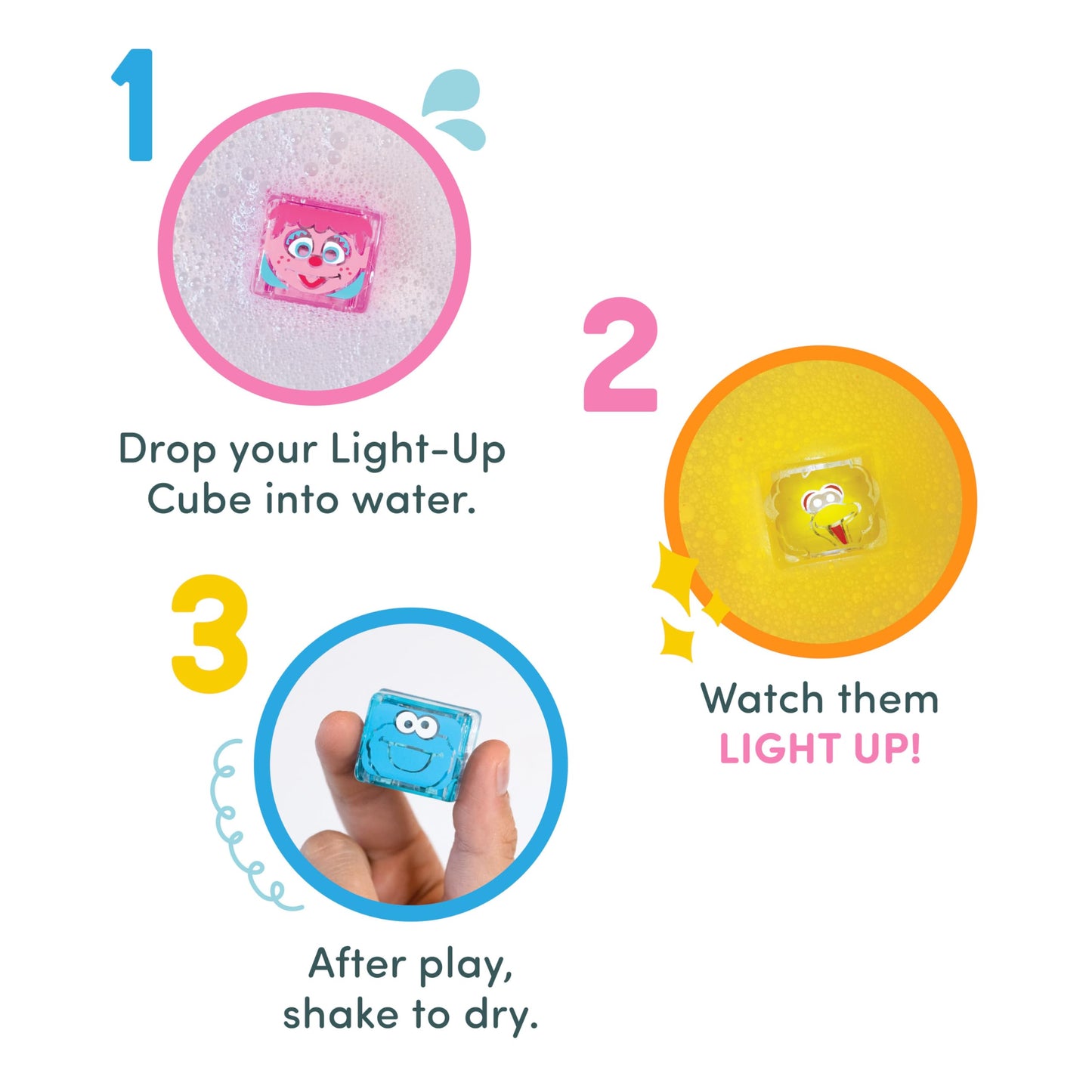 Glo Pals x Sesame Street Water-Activated Light-Up Cubes Bundle for Sensory Play - 12 Packs (Easy as A,B,C – Abby Cadabby, Big Bird + Cookie Monster)