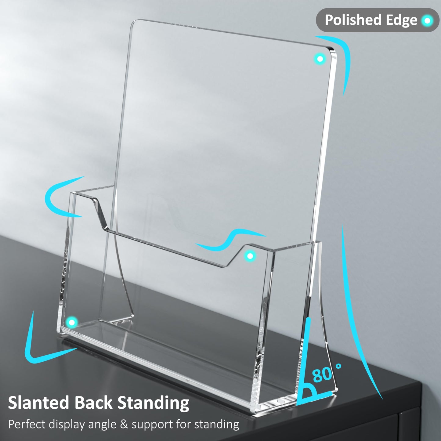 SUNQEBO Acrylic Brochure Holder 8.5 x 11 inch 4 Pack, Clear Acrylic Plastic Flyer Holders for Literature Magazine Pamphlet Booklet Menu Journals Display Stand Desk Holder Countertop Organizer