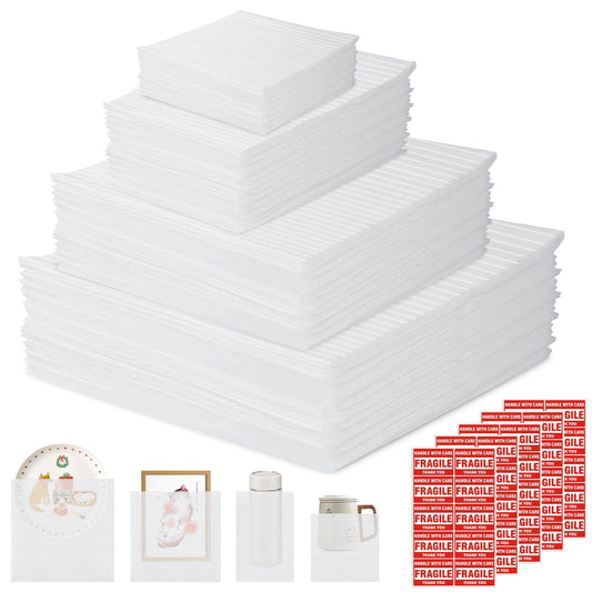 200 Pack Foam Pouches,4 Sizes Cushion Foam Pouch for Moving, Packing, Transportation and Storage, Moving Supplies Incidental Fragile Stickers(14x14 Inch, 12x12 Inch, 12x7.5 Inch, 7.5x7.5 Inch)