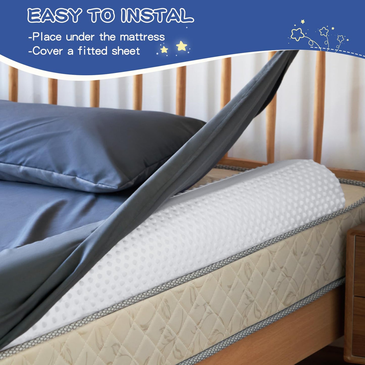 Aonvmdis Bed Bumpers for Toddlers Foam Bed Rail for Toddlers 2 Pack Bed Rails Bumper for Queen, King, Twin, Full-Size Bed with Non-Slip Machine Washable Cover