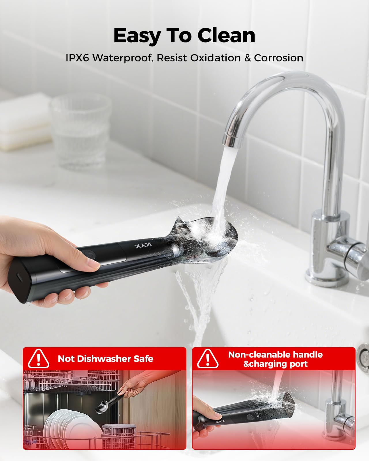 KYX Heated Ice Cream Scoop Rechargeable, Electric Ice Cream Scoop with 3-Level Heat 95-158°F, LED Display, IPX6 Waterproof, 3200mAh Battery, Easy Scoop for Hard Ice Cream, Gelato & Frozen Desserts