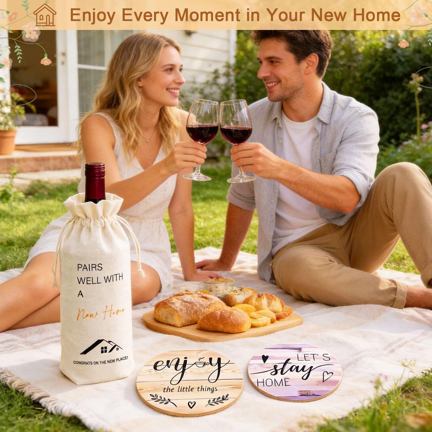 House Warming Gifts New Home, 19pcs New Home Gift Basket For Homeowners, Couple Women Neighbor - Includes Decoration, Kitchenware, Towel, Greeting Card, First Time Home Buyer Gift, Housewarming Gifts