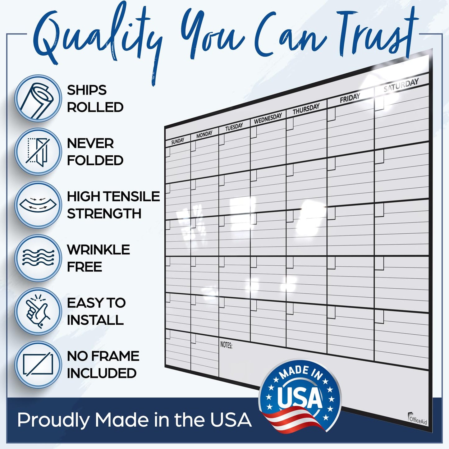 2 PK Small Dry Erase Calendar for Wall | Small Wall Calendar Dry Erase Monthly | 1M 17x26, 24x36, 36x48, 3M 40x17, & 12M 45x55 | Dry Erase Calendar Board for Wall | Whiteboard Calendar