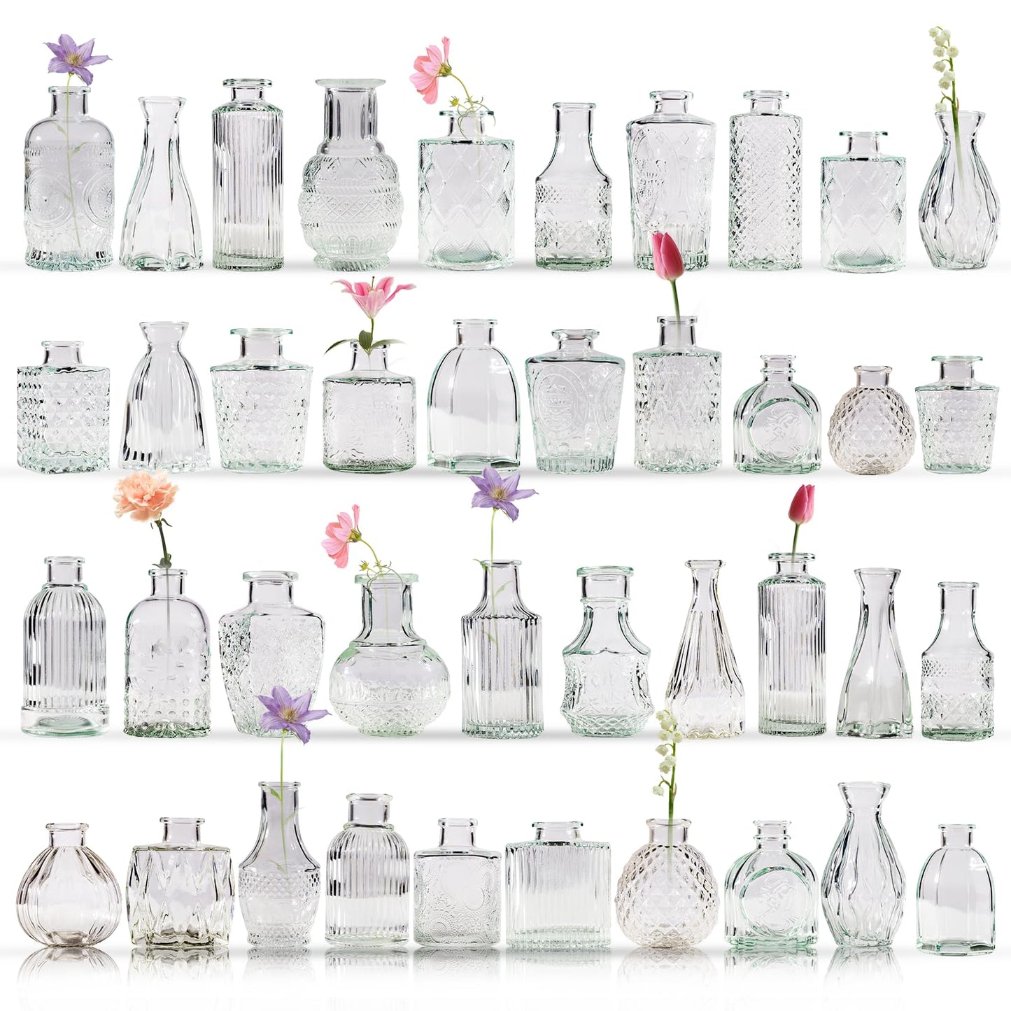 Yabool 40 Pcs Bud Vase Set, Vases for Centerpieces, Cute Glass Bud Vases in Bulk, Small Vases for Flowers, Clear Vase Set for Wedding Decorations, Home Table Flower Décor