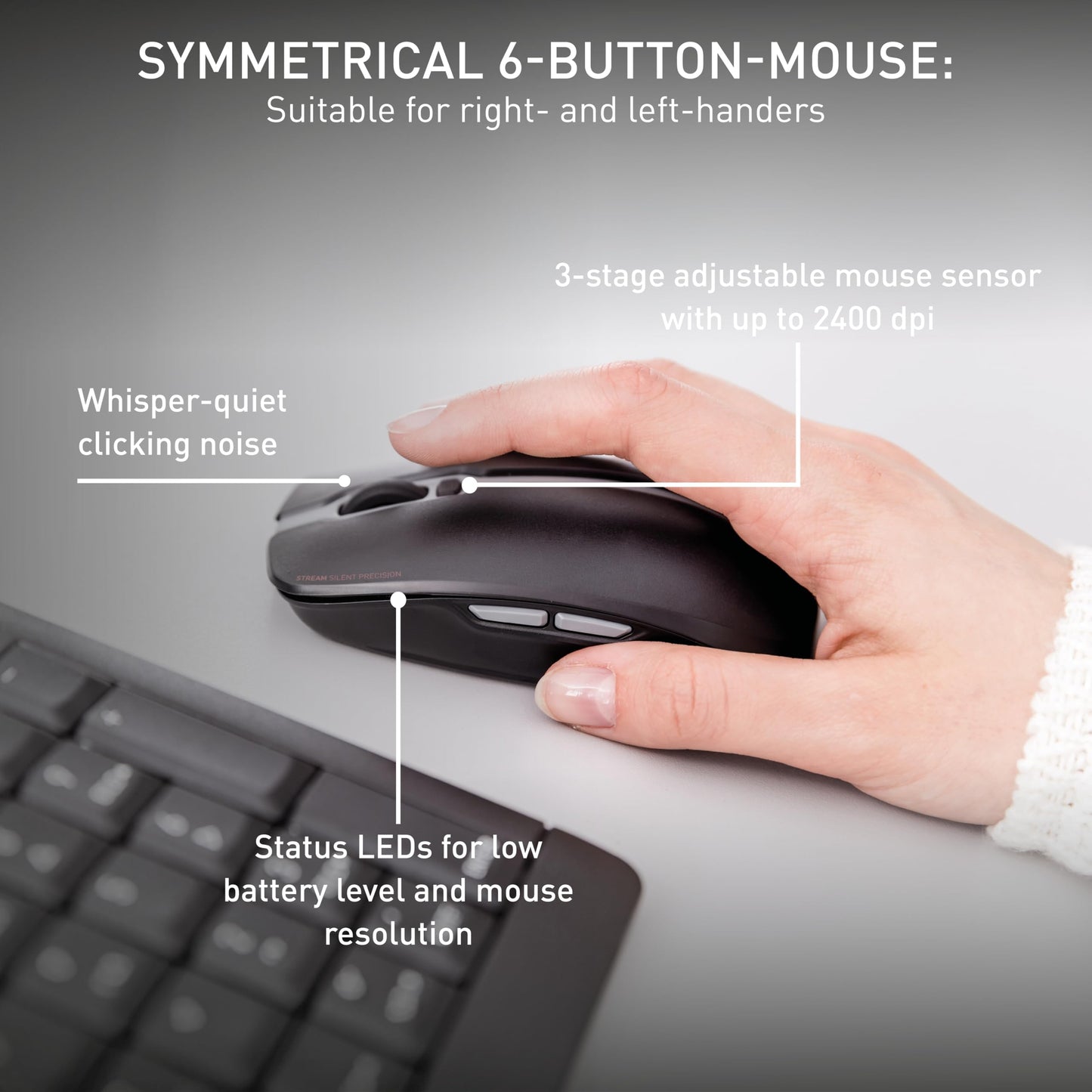 CHERRY Stream Desktop - Wireless Keyboard and Mouse Combo - US Layout - QWERTY Keyboard - Black