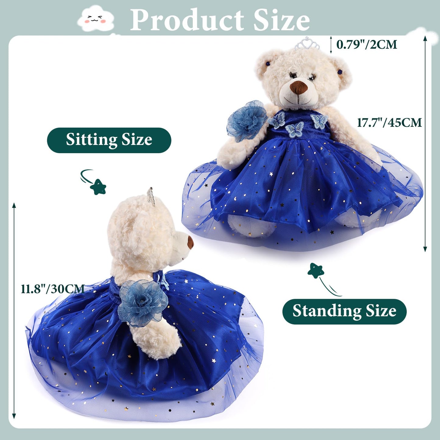 Cisina Quinceanera Doll Quince Teddy Bear with Dress,Quinceanera Decorations for Girls Gifts,OSO De Peluche para 15 Años Con Vestido,Centro De Mesa Muñecas para 15 Años Quinceañeras-Royal Blue