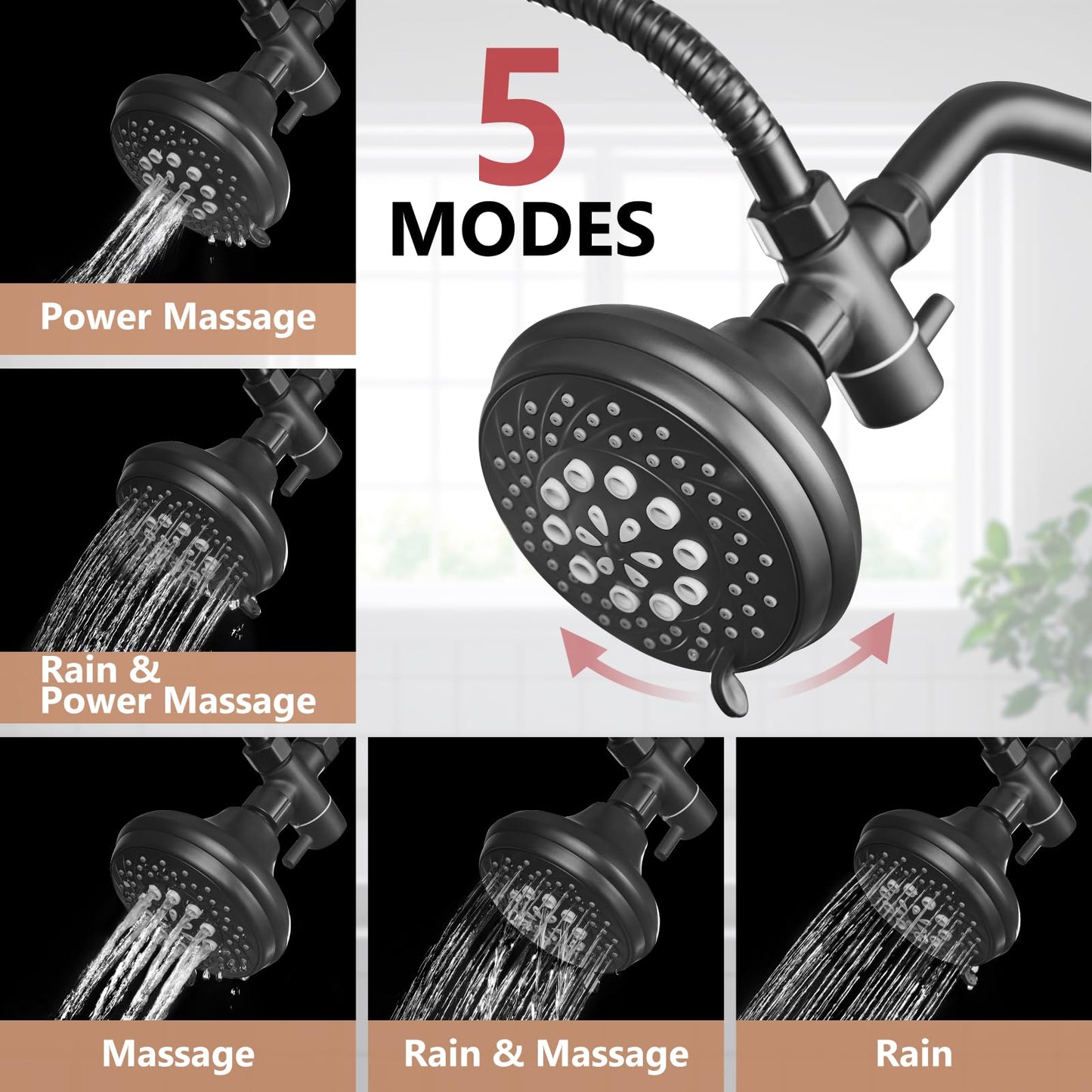 GBBNE Double Shower Head Dual for Couples High Pressure and Adjustable Tandem Shower Head System for 2 People Matte Black