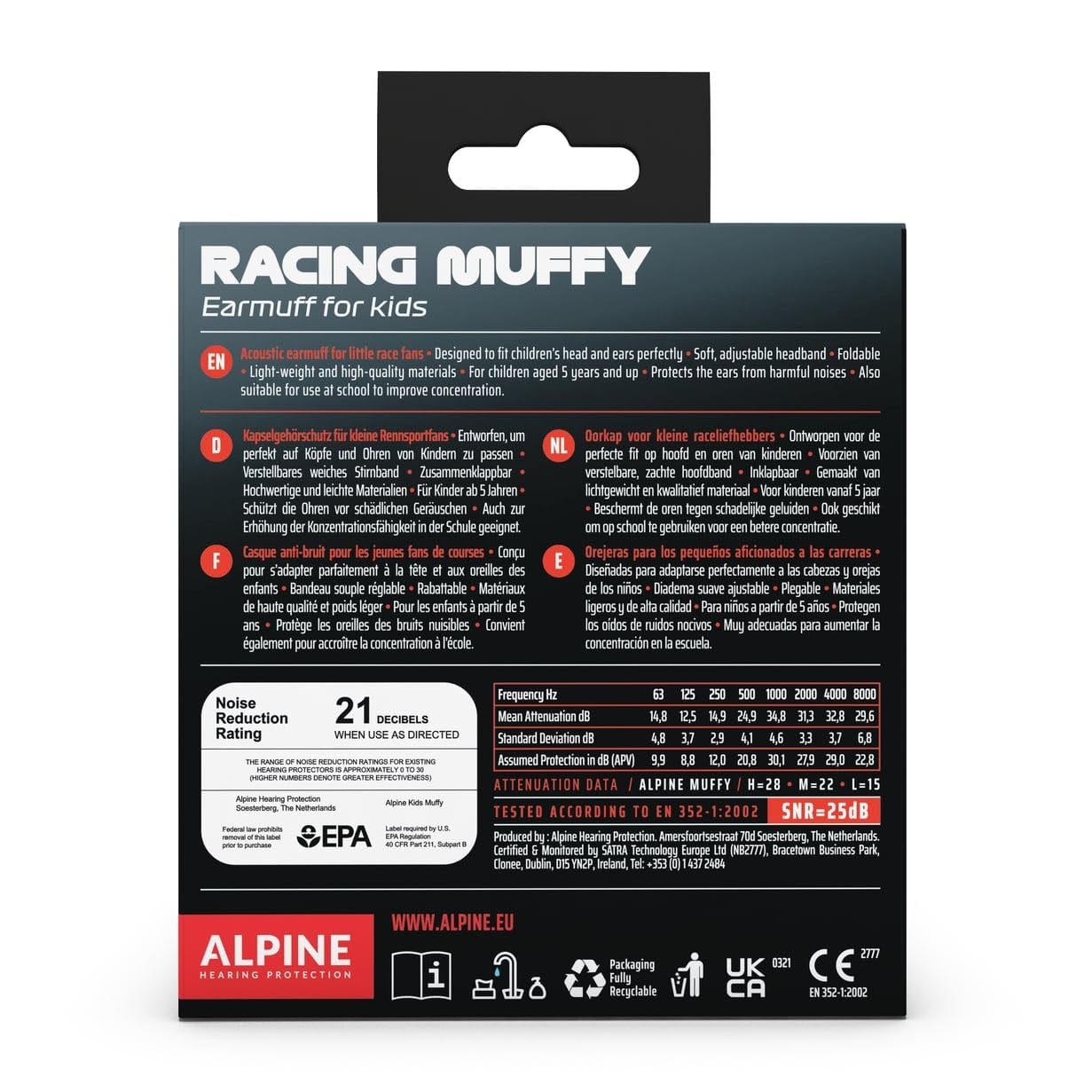 Alpine Muffy Kids - Noise Cancelling Headphones for Kids - CE & ANSI Certified - 25dB - Sensory & Concentration Aid - Formula 1®
