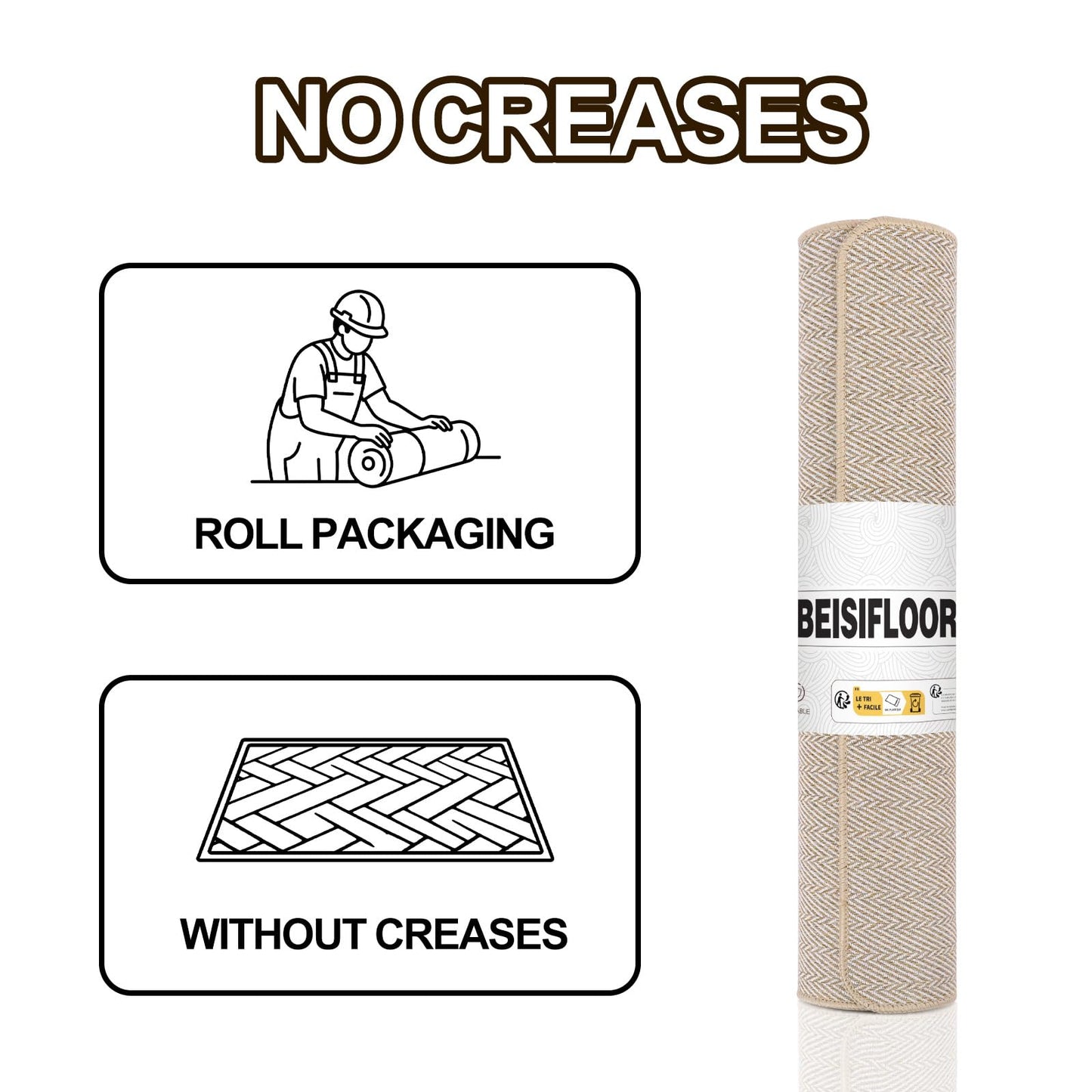 BEISIFLOOR Ultra Thin Door Mat Indoor Entrance 24"x47", Low-Profile Indoor Door Mat, Non Slip Entry Mat Rubber Backing Unique Herringbone Design Inside Doormat Dirt Trapper Entryway Mats, Beige