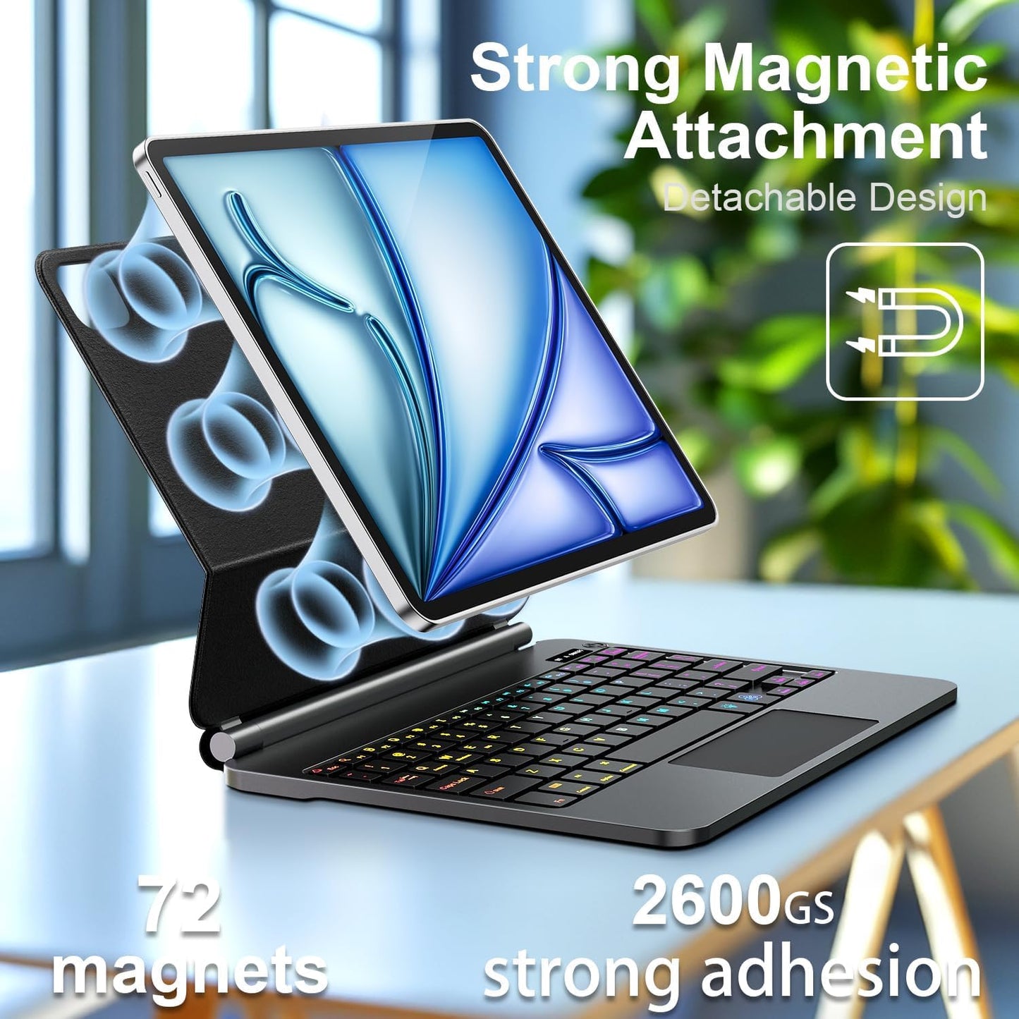 Keyboard Case for iPad Air 13 inch (M3 2025/M2, 2024),iPad Pro 12.9 inch (3/4/5/6th Gen)，Magic-Style Magnetic – Floating Cantilever Stand – Backlit Keyboard Case with Multi-Touch Trackpad (Black)