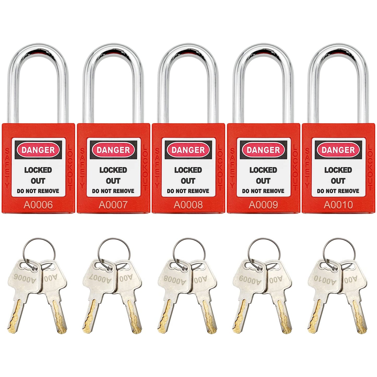 SAFBY 10 Keyed Different Lockout Tagout Lock - Loto Safe Padlocks for Lock Out Tag Out Stations and Devices (Red, Key Different)