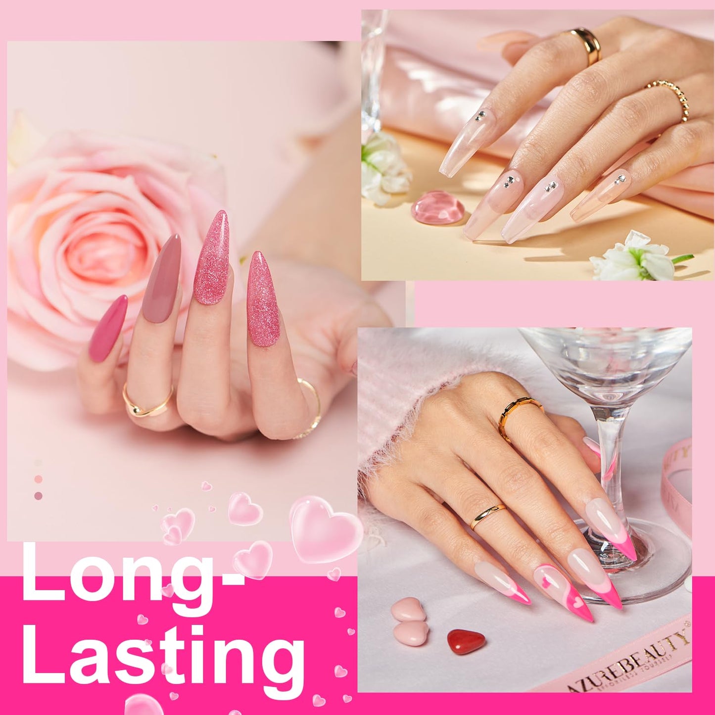 AZUREBEAUTY 170Pcs Dip Powder Nail Kit Starter 36 Colors Pink Red Purple Spring Summer Dipping Powder with Base/top Coat Activator Dip Liquid Set + Nail Removal Accessories Set for Gift