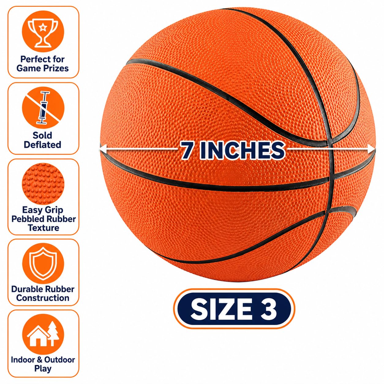 The Dreidel Company 7" Mini Rubber Basketball for Kids – Size 3 Youth Indoor Outdoor Basketball with Easy Grip Pebbled Texture for Mini Hoops, Toddlers and Beginner Ballers (4-Pack)