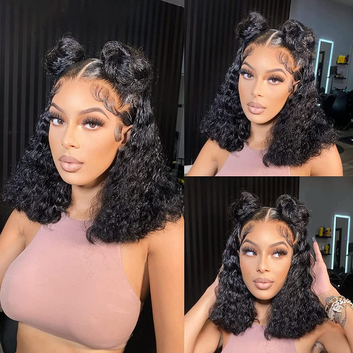 Tascal Short Bob Wig 13x6 Lace Front Wigs Human Hair Brazilian Virgin Curly Wave Human Hair Bob Curly Wigs for Black Women Pre Plucked with Baby Hair Wet and Wavy Wigs 180% Density (14 Inch)