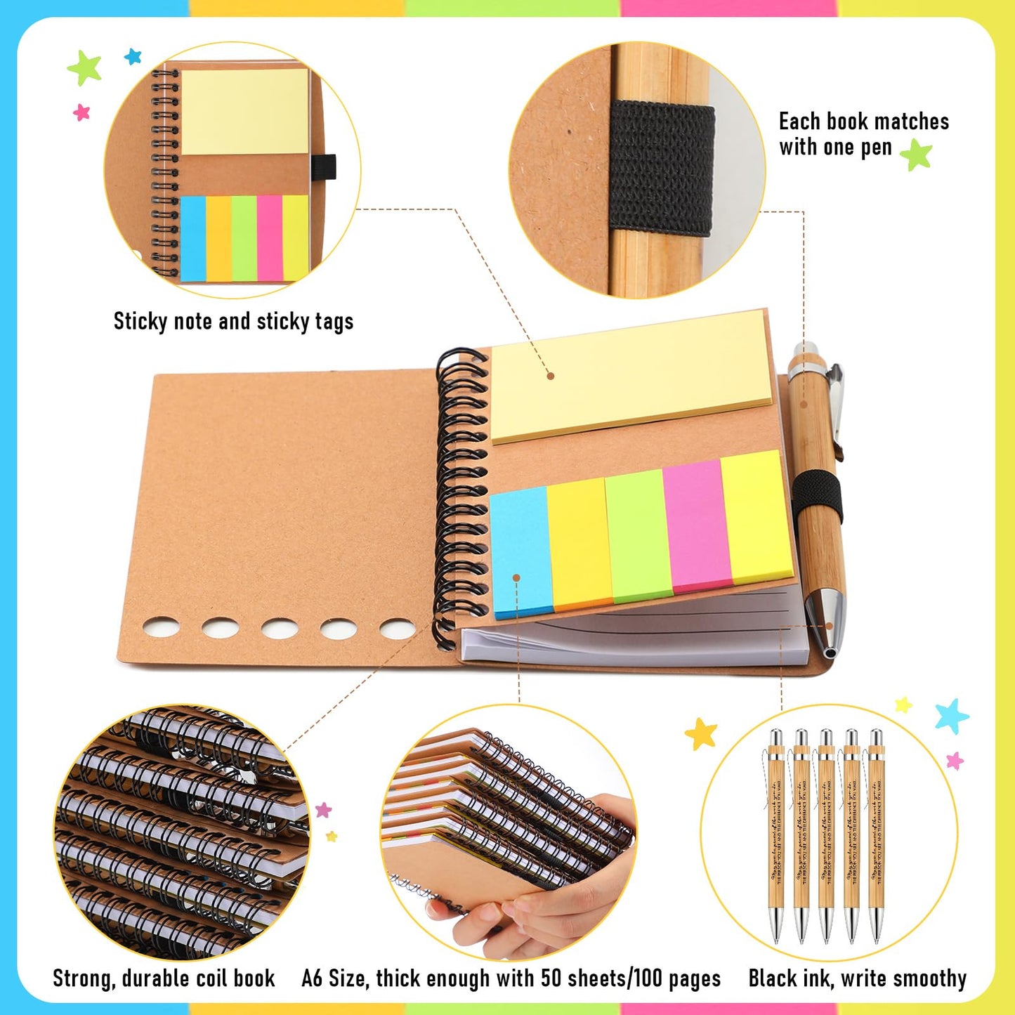 Chuangdi 20 Sets End of Year Teacher Appreciation Gifts Inspirational Spiral Notebook Journal with Sticky Notepad Motivational Pen Bulk Thank You Gifts for Coworker Team Office Supplies (Kraft)