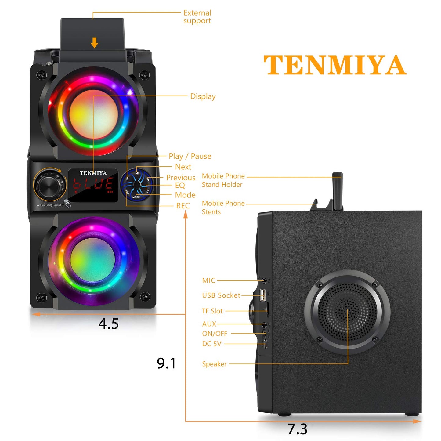 Bluetooth Speaker, 40W (60W Peak) Portable Wireless Speaker with Colorful Lights, Double Subwoofer Heavy Bass, FM Radio, MP3 Player, Loud Stereo Speaker for Home Outdoor Party Camping