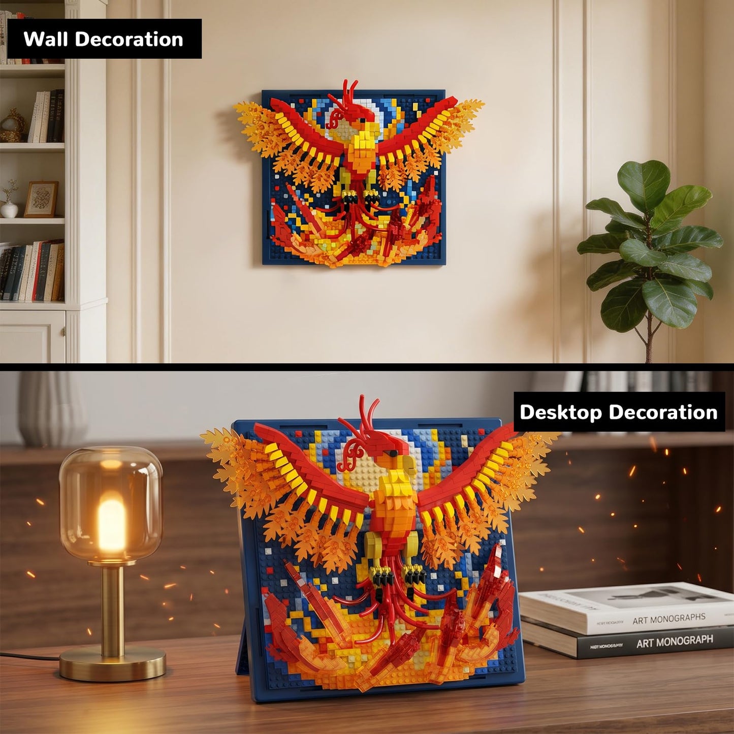 BseSparklion Magic Fire Phoenix Animal 3D Wall Art Micro Mini Building Blocks Set, Unique Home Wall Decor or Table Display, Ideal Gift Toy for Adults & Teens 14+ (1200 PCS)