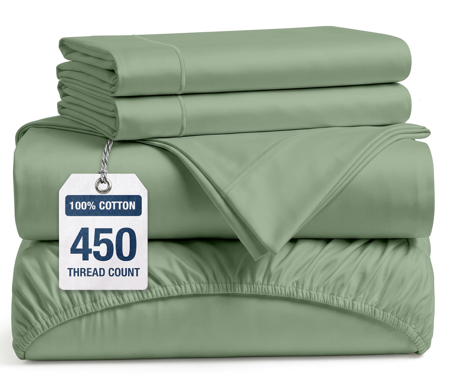LANE LINEN Queen Sheet Sets – Natural 100% Cotton 450 Thread Count Premium Sheets, Soft Comfort for Restful Sleep, Easy Care & Machine Washable for Everyday Use, 15" Deep Pocket – Iceberg Green