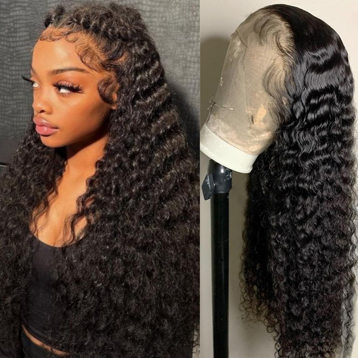 LICHANG 200% Density Deep Wave Lace Front Wigs Human Hair 26 Inch HD Lace Closure Wigs Human Hair Deep Curly 4x4 Lace Frontal Wig Human Hair Pre Plucked with Baby Hair for Black Women