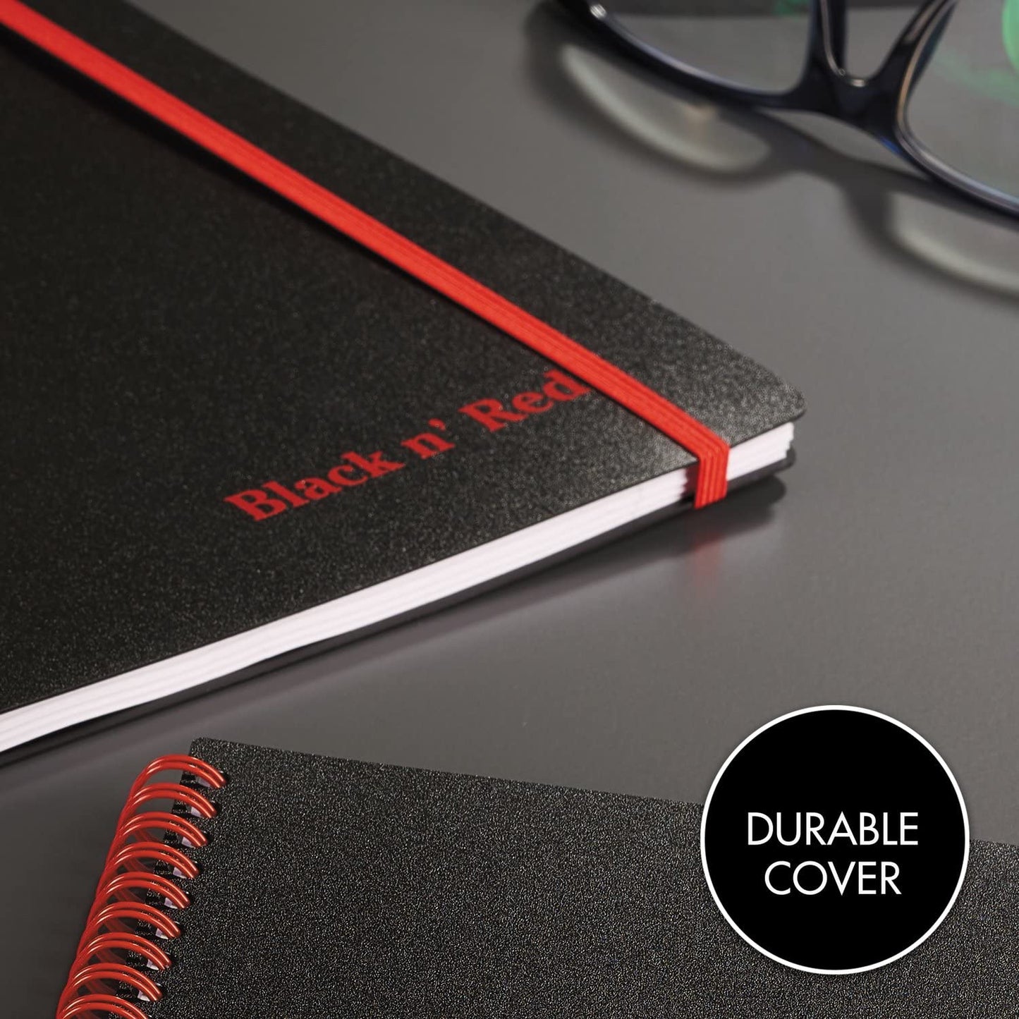 Black n' Red Notebooks, Business Journals, 3 Pack, 8-1/4" x 5-7/8", 70 Sheets, Ruled, Optik Paper, Scribzee App, Flexible Poly Cover, Wirebound, Black (400161061)