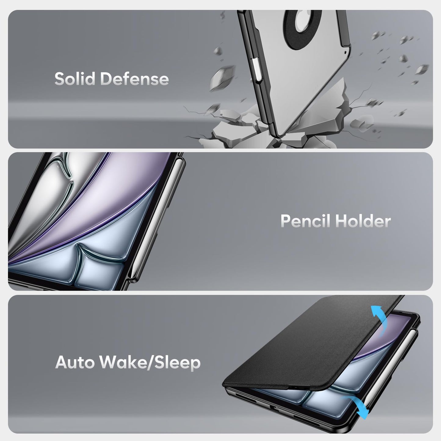 ProCase for iPad Air 11 inch (M3/M2) 2025/2024 Case with Keyboard; iPad Air 5/4th Gen 10.9" & iPad Pro 11 inch 4th/3rd/2nd/1st Gen Magnetic Detachable Protective Cover with Touchpad & Pencil Holder