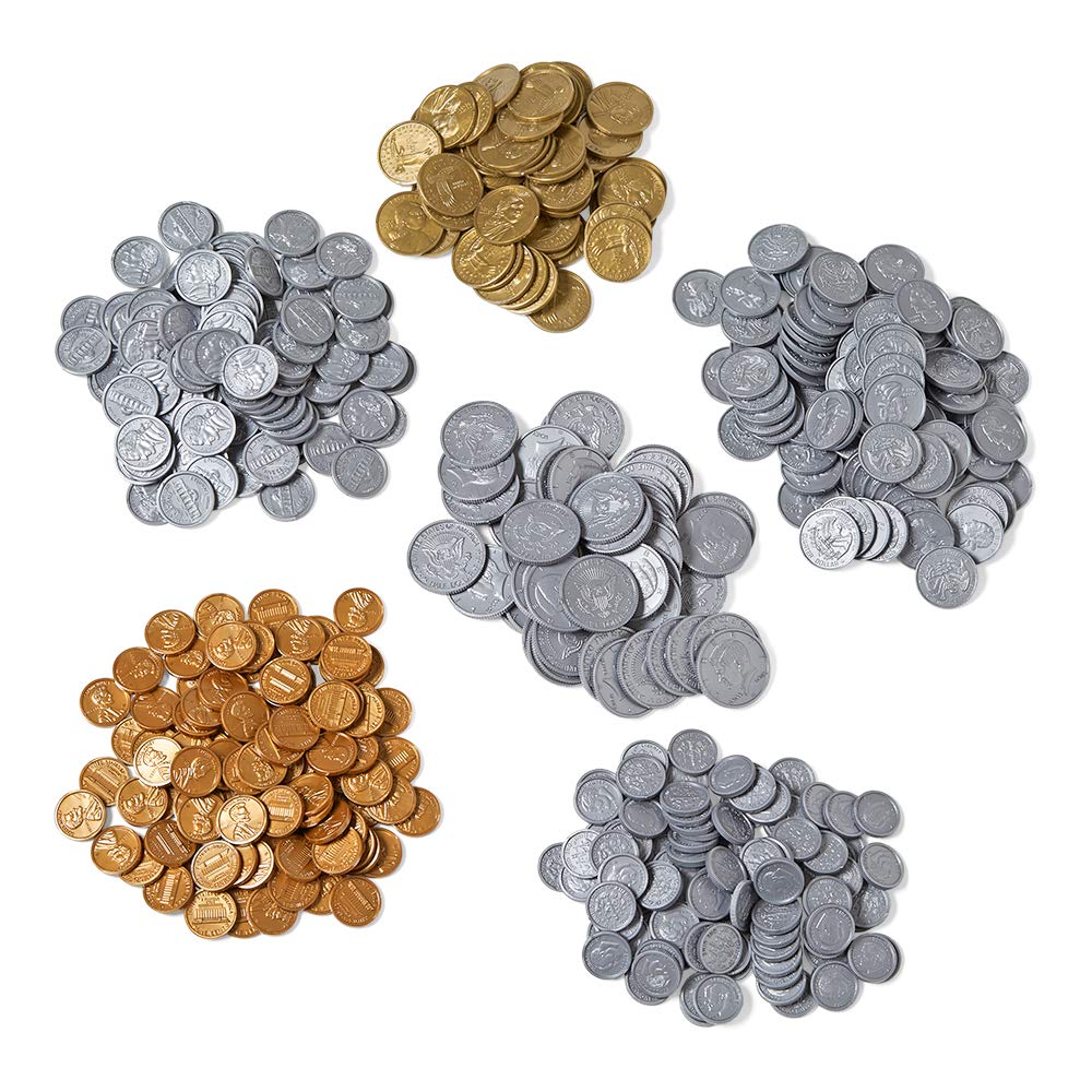 hand2mind Play Money for Kids, Realistic Fake Plastic Coins Set, Great for Pretend Play Money, Game Money Or Counting Money (Bulk Classroom Set of 500), Multi (866)