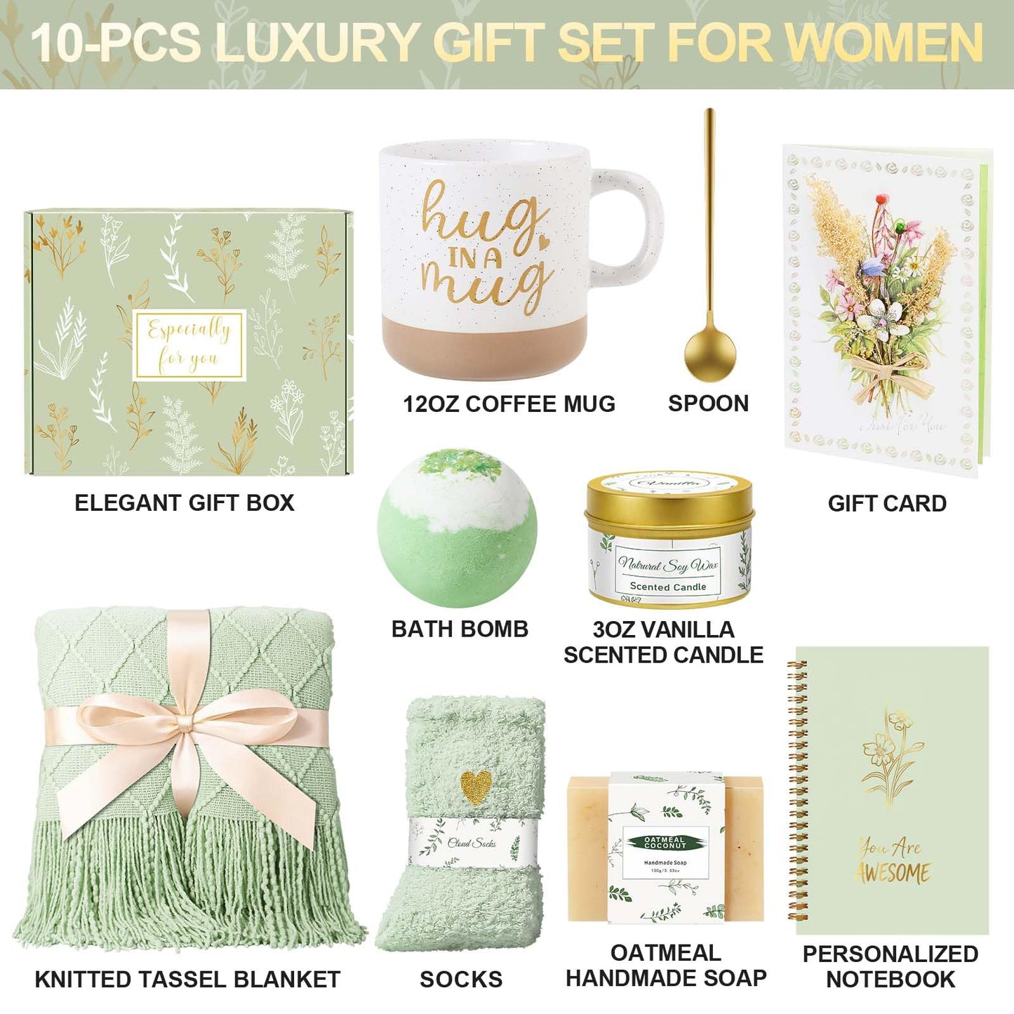 Wasocol Birthday Gifts for Women Self Care Gift Basket, Get Well Relaxing Spa Gift Baskets for Women, Unique Inspirational Gifts for Mom Wife Grandma Sister Friend Her