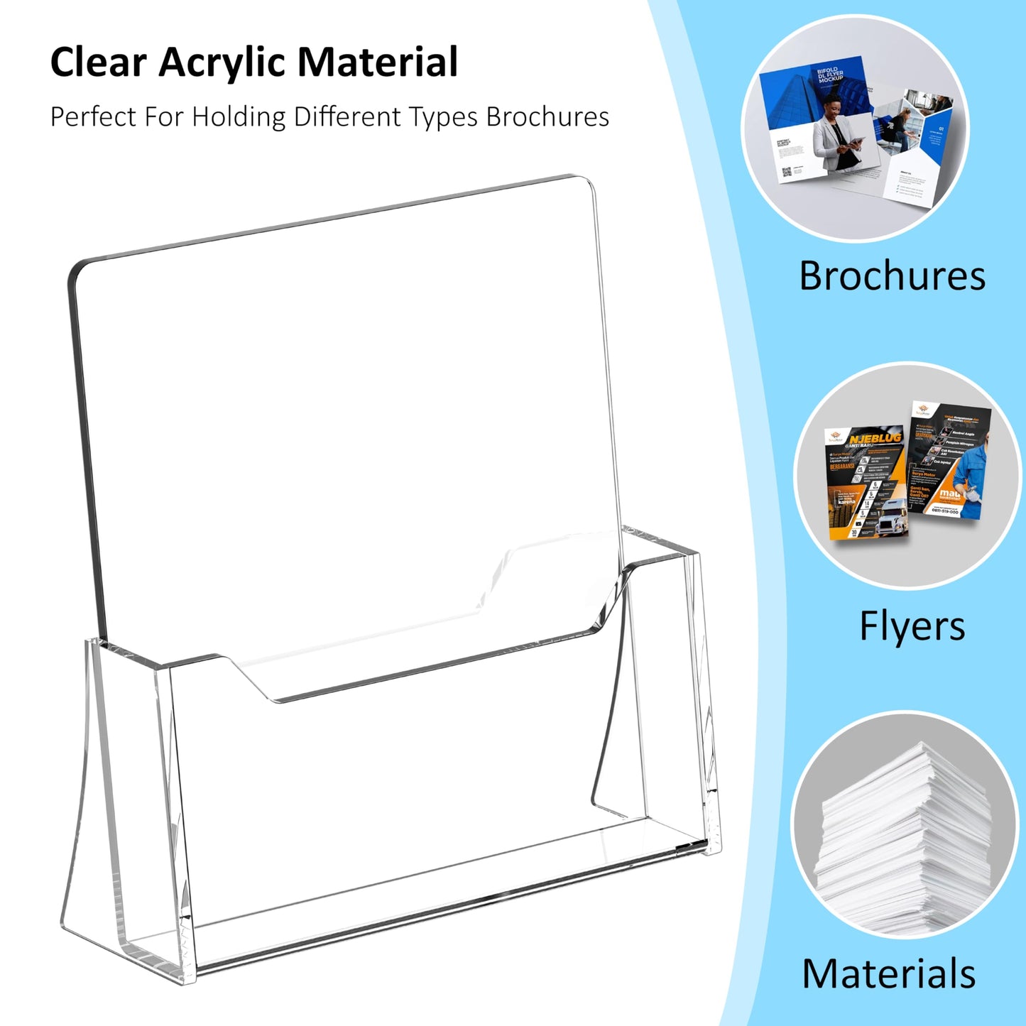 SUNQEBO Acrylic Brochure Holder 8.5 x 11 inch 4 Pack, Clear Acrylic Plastic Flyer Holders for Literature Magazine Pamphlet Booklet Menu Journals Display Stand Desk Holder Countertop Organizer