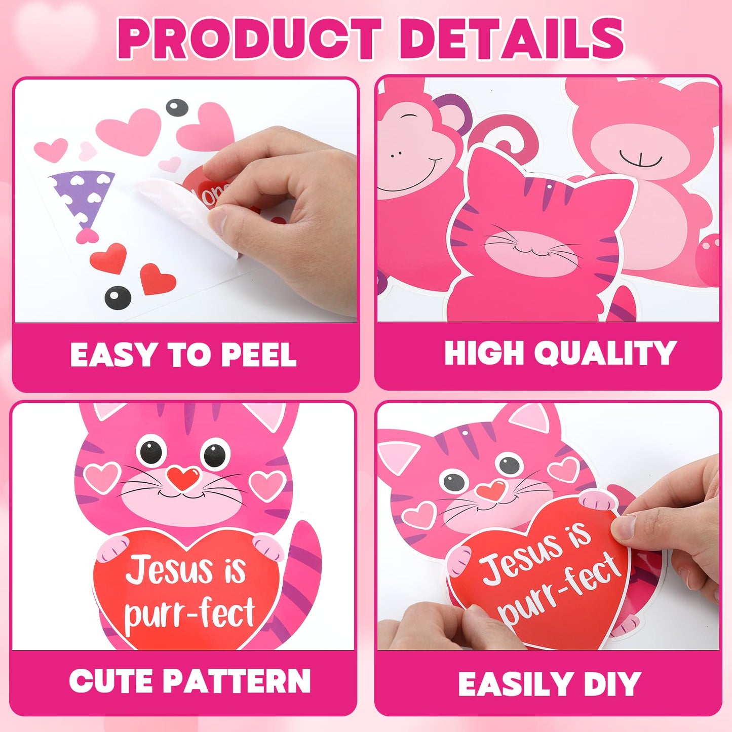 Lonfliness 36 Sets Valentine's Day Religious Animal Craft Kits for Kids Valentine's Heart Jesus Sticker Crafts Make Your Own Christian Arts Crafts for DIY Home Sunday School Classroom Activity Decor