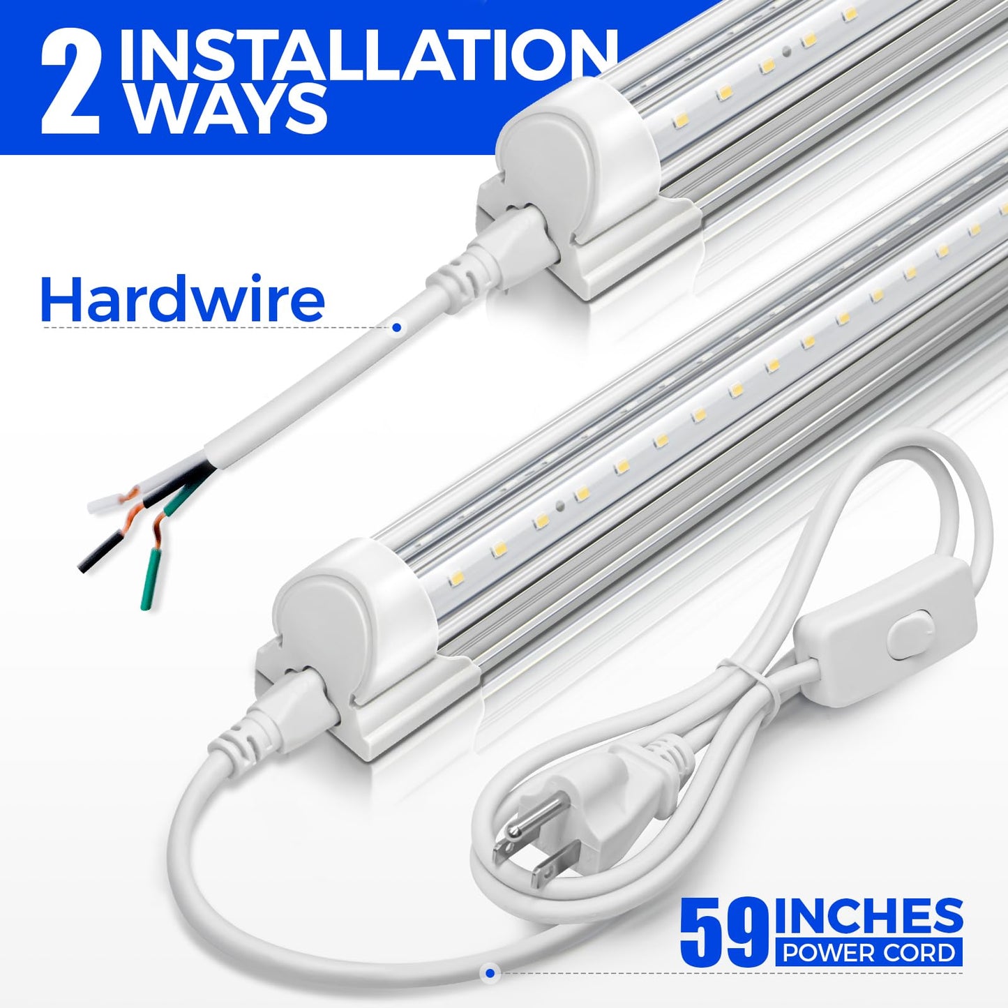 Barrina 5000K 2FT LED Shop Light, 3000LM, 20W, T8 Shop Lights for Garage, Workbench, Cabinet, Workshop, Room, LED Tube Lights, Linkable Ceiling Light Fixture with Built-in ON/Off Switch, ETL, 4 Packs