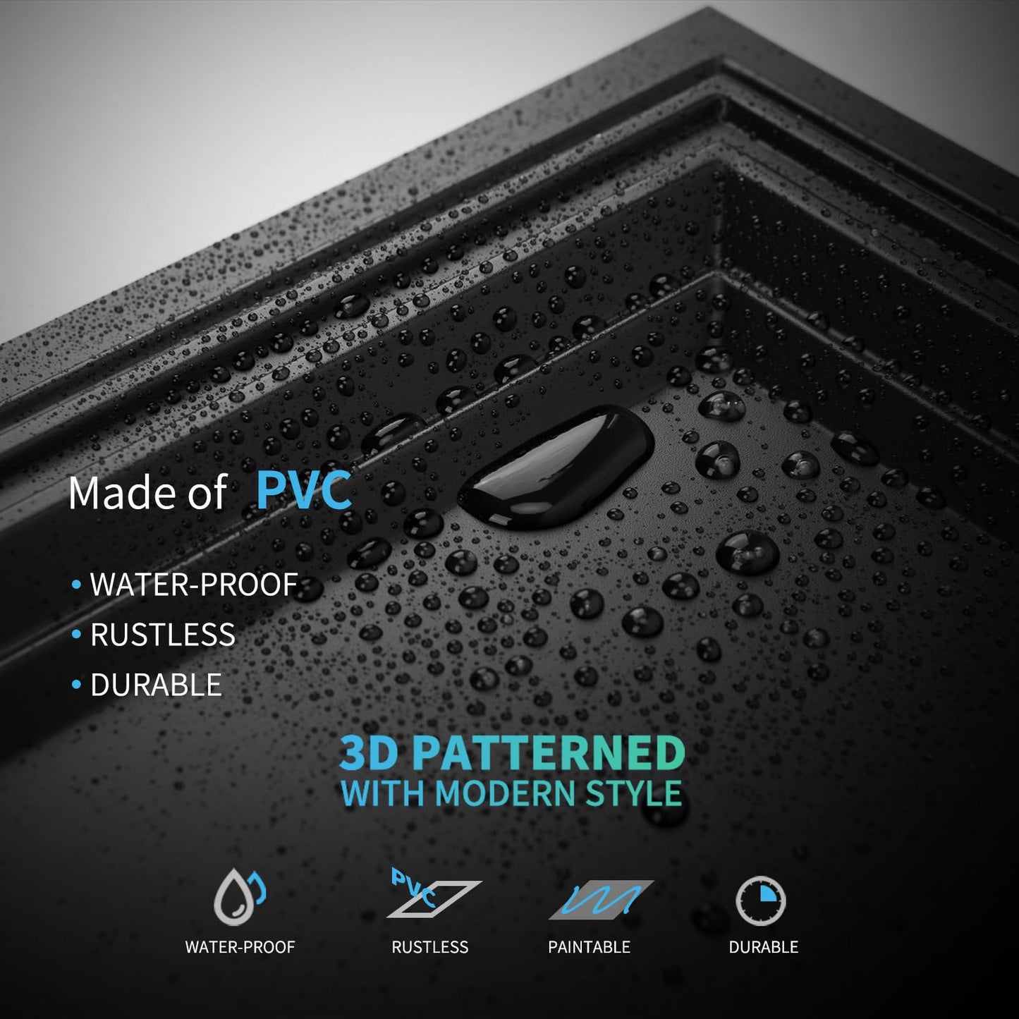 Art3d 24-Pack Drop Relief Ceiling Tiles for Home, Office & Commercial Space, 24 x 24in PVC Waterproof 3D Wall Panels Cover 96 Sq. Ft, Black