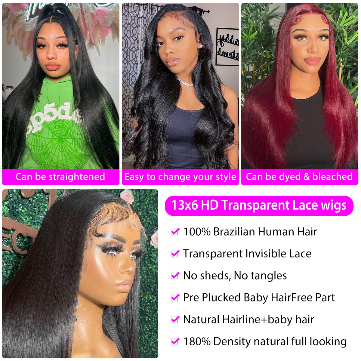 Profairsor 30 Inch Straight HD Lace Front Wigs Human Hair 180% Density Straight Human Hair Wigs for Black Women Glueless Wigs 13x6 Straight Lace Front Wigs Human Hair Pre Plucked HD Lace Frontal Wig